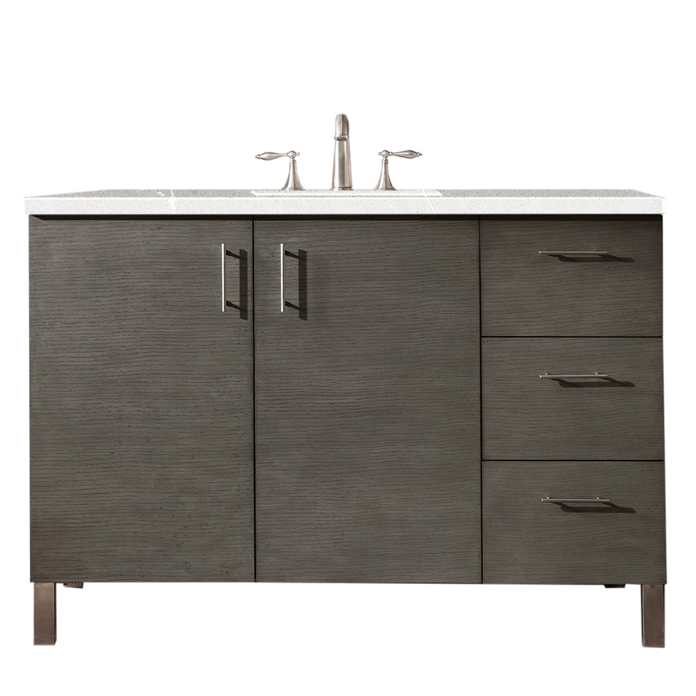 Metropolitan 48 Inch Single Bathroom Vanity with 3CM Eternal Serena Quartz Top in Silver Oak - Perfect for Modern Master Bathrooms & Powder Rooms