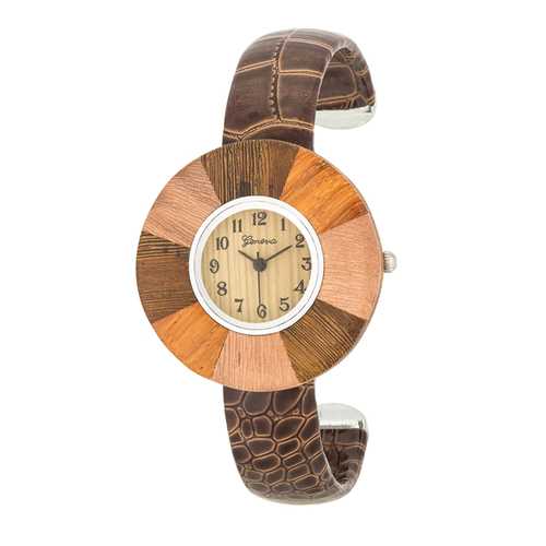 Brenna Dark Brown Wood-Inspired Leather Cuff Watch for Women - Stylish Minimalist Wristwatch for Casual & Office Wear