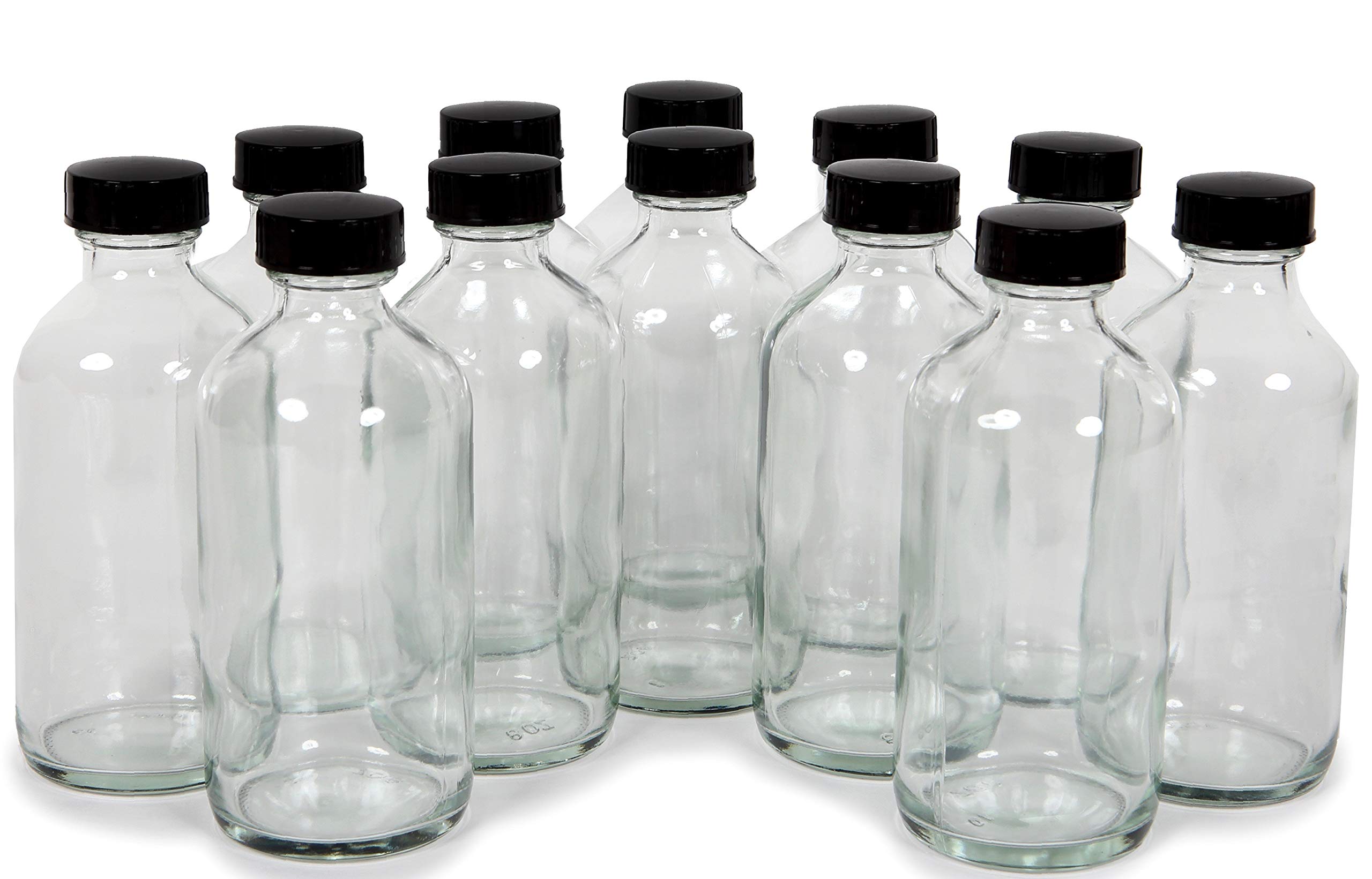 Vivaplex 12-Pack Clear 8 oz Glass Bottles with Lids - Perfect for Essential Oils, DIY Beauty Products & Homemade Spices Storage
