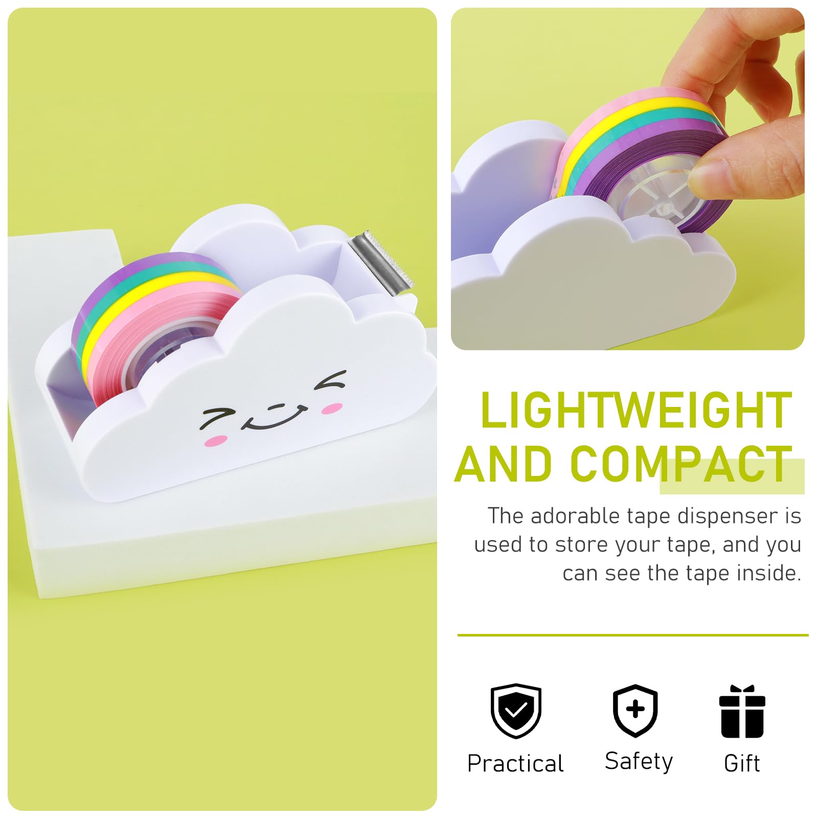 Cloud-Shaped Tape Dispenser with Rainbow Design - Cute Desktop Tape Cutter for Home, School & Office | Perfect for Stationery, Packaging, Wrapping & Craft Supplies | Ideal for DIY Projects, Gift Wrapping & Organization