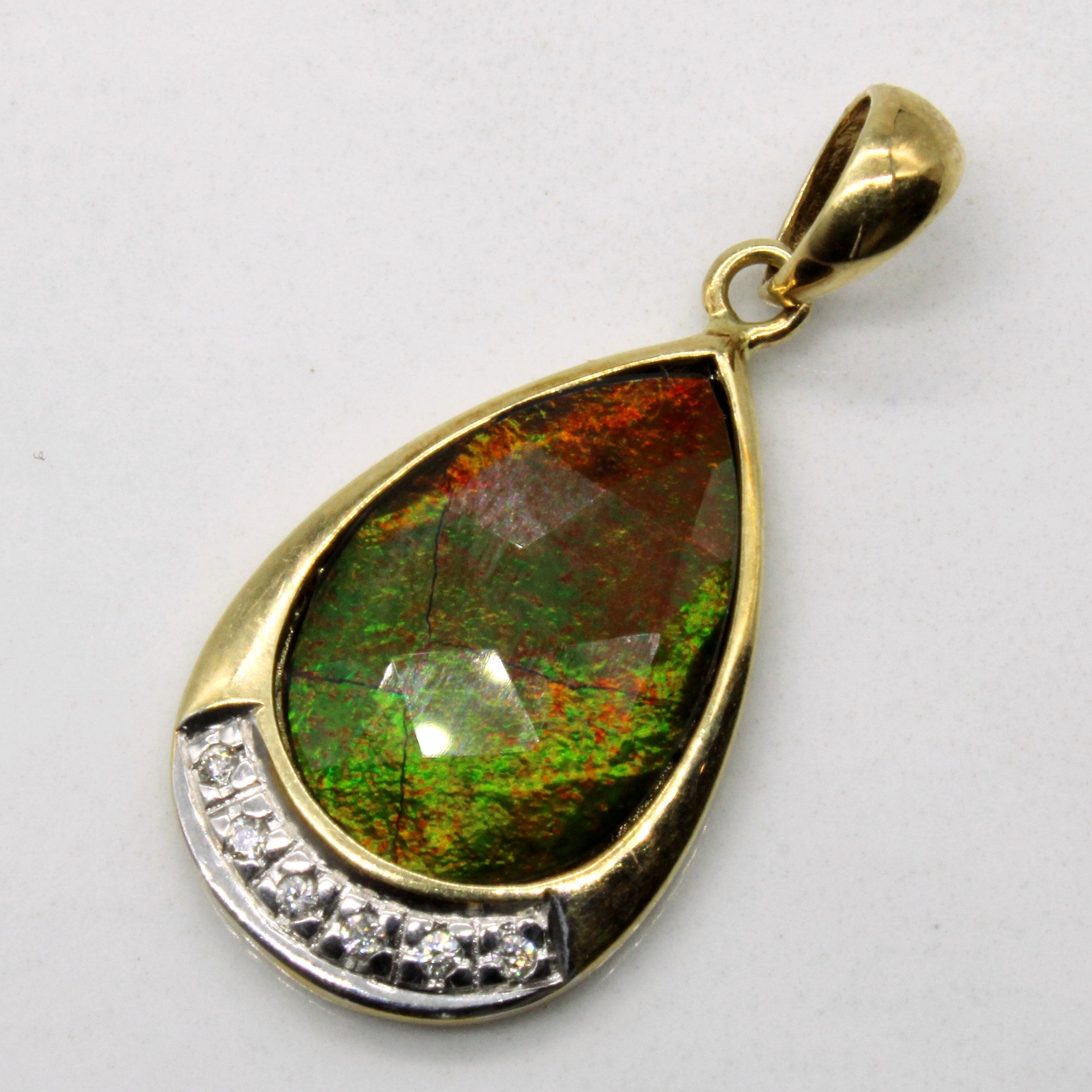 Natural Ammolite & Diamond Pendant Necklace - 2.00ct Genuine Ammolite with 0.03ctw Diamonds | Elegant Jewelry Gift for Women, Anniversary & Special Occasions