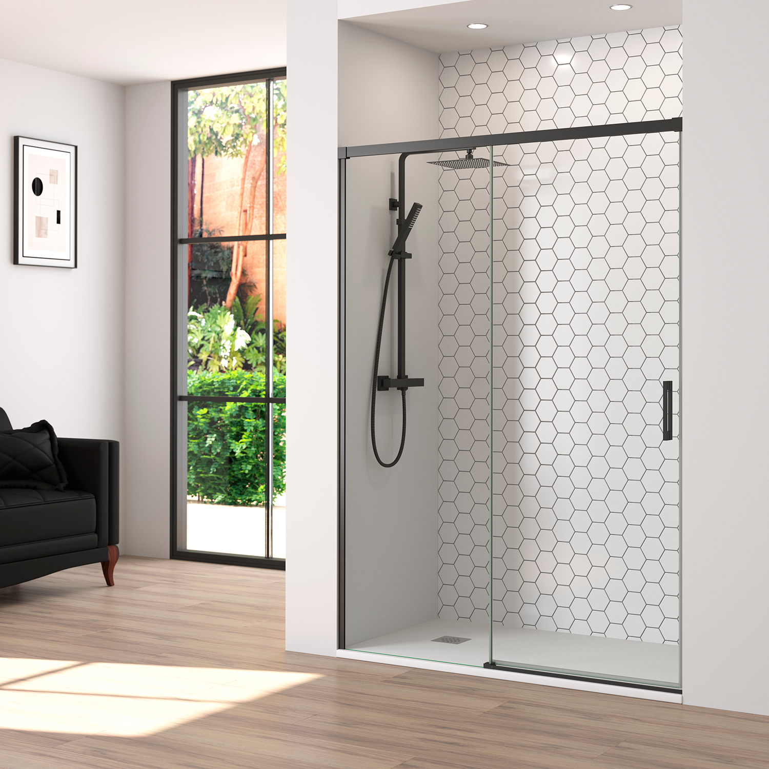 DAX Helsinki 58-60 Inch W x 77 Inch H Framed Sliding Shower Door - 1/4 Inch (6mm) Thick Tempered Glass - Perfect for Modern Bathroom Renovations & Spa-Like Showers