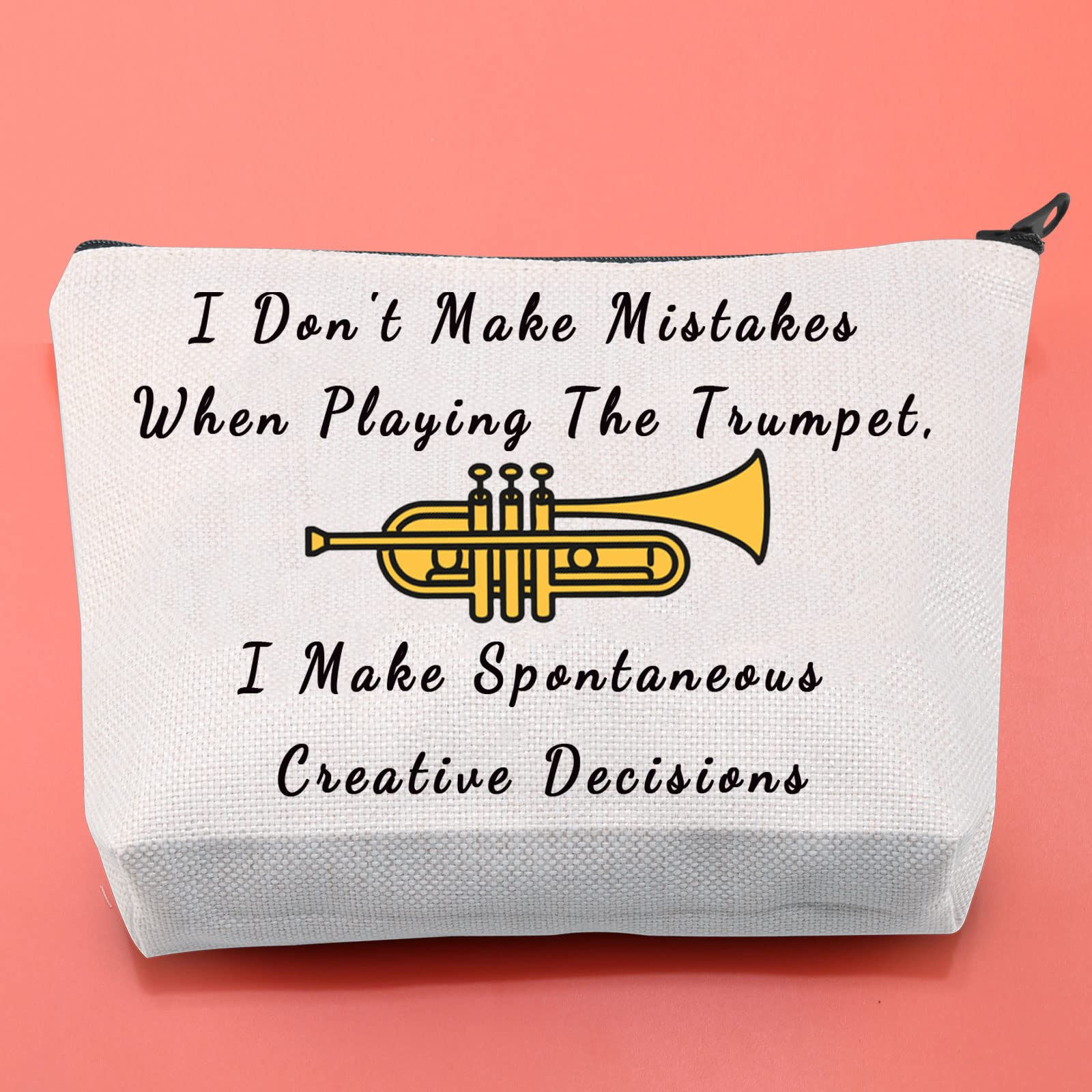 BLUPARK Trumpet Player Gift - Cornet Shaped Cosmetic Bag for Musicians | 'I Don't Make Mistakes When Playing The Trumpet' Design | Perfect Gift for Trumpet Players, Music Teachers & Band Members | Great for Makeup Storage & Music Accessories