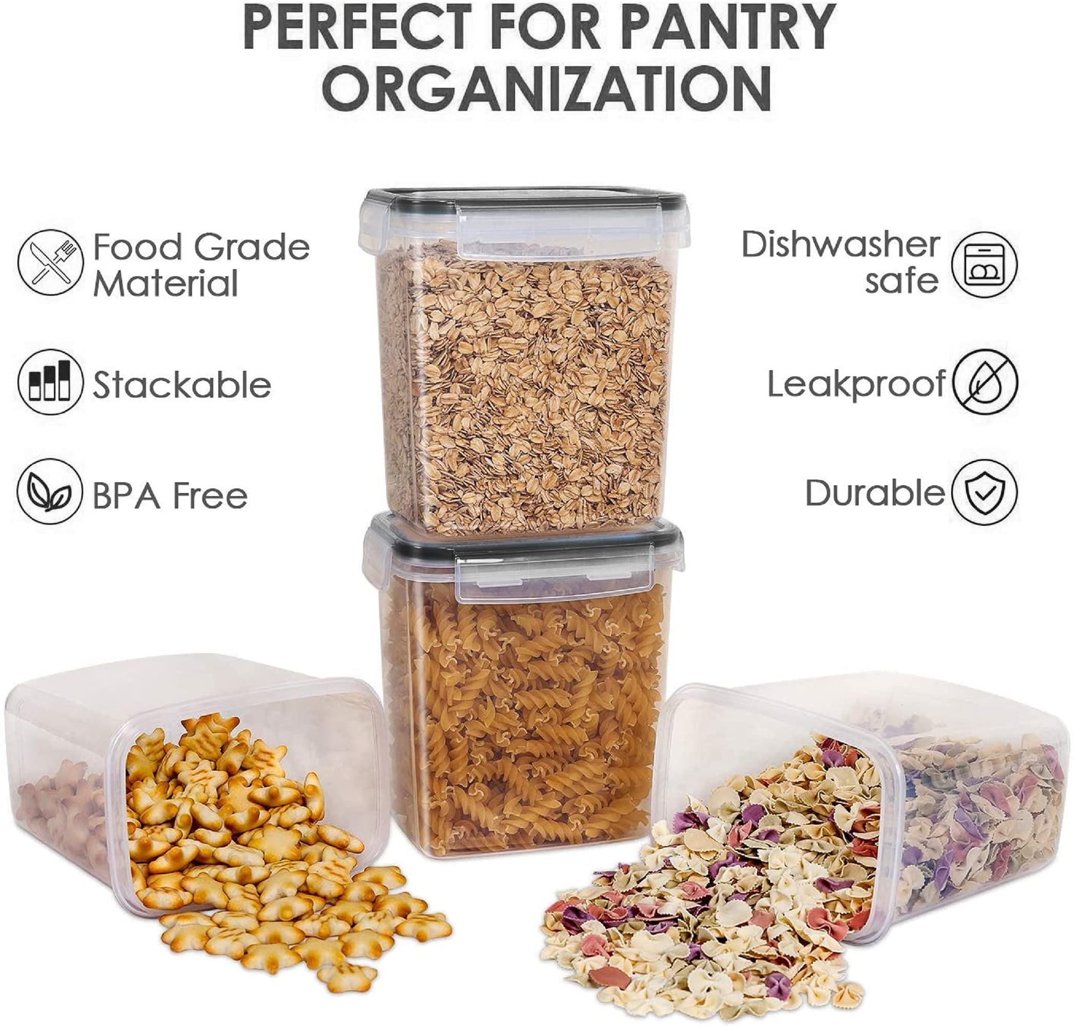 Vtopmart 16-Piece Airtight Food Storage Containers Set - BPA-Free Plastic Kitchen Organizers for Flour, Sugar, Pasta & Dry Goods - Includes 24 Labels (Black) | Perfect for Pantry Organization, Meal Prep & Bulk Food Storage