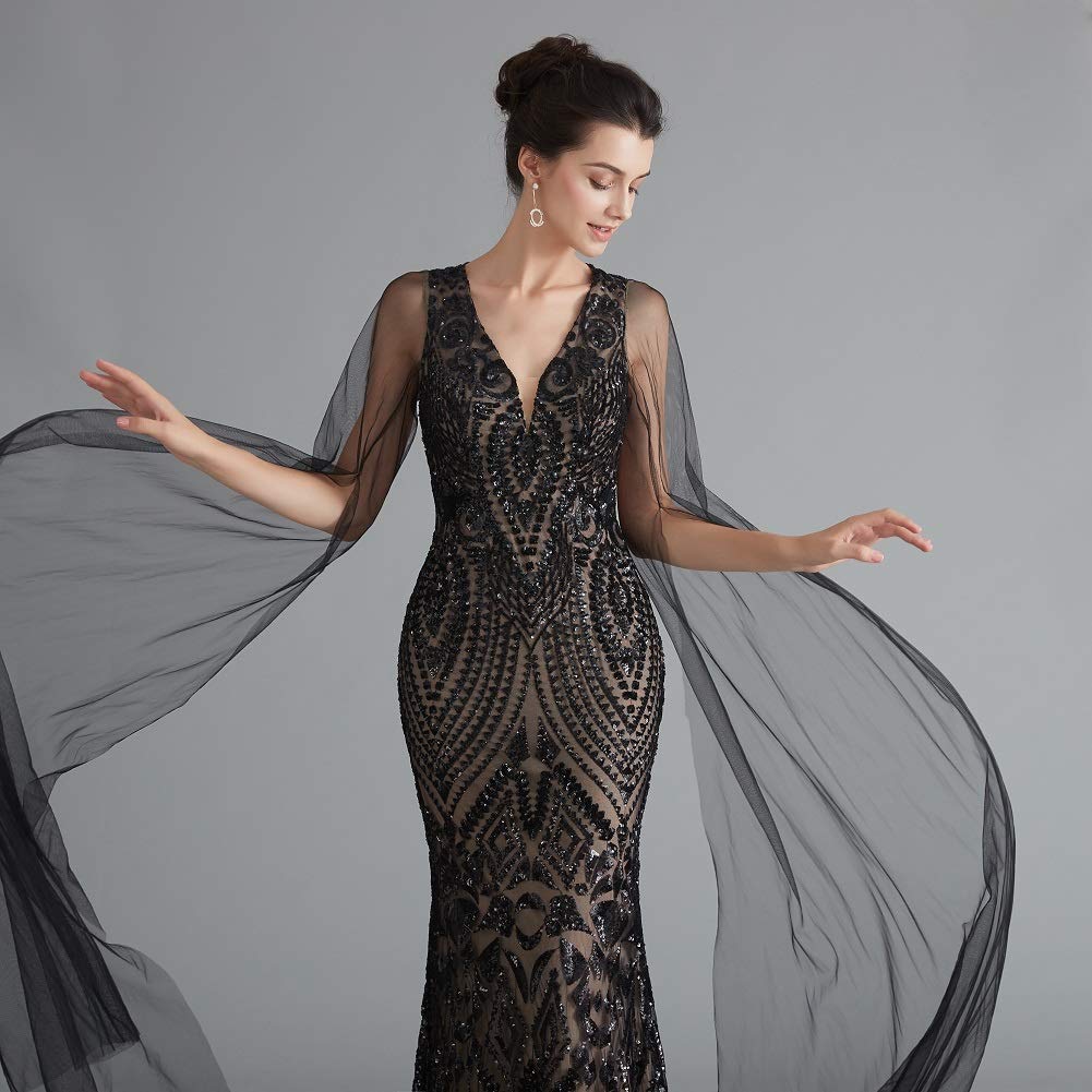 Engerla Sequin Prom Dress Mermaid Evening Gown Silver Party Maxi Dress V Neck Bridal Formal Wear for Homecoming, Wedding, Ball, and Special Occasions
