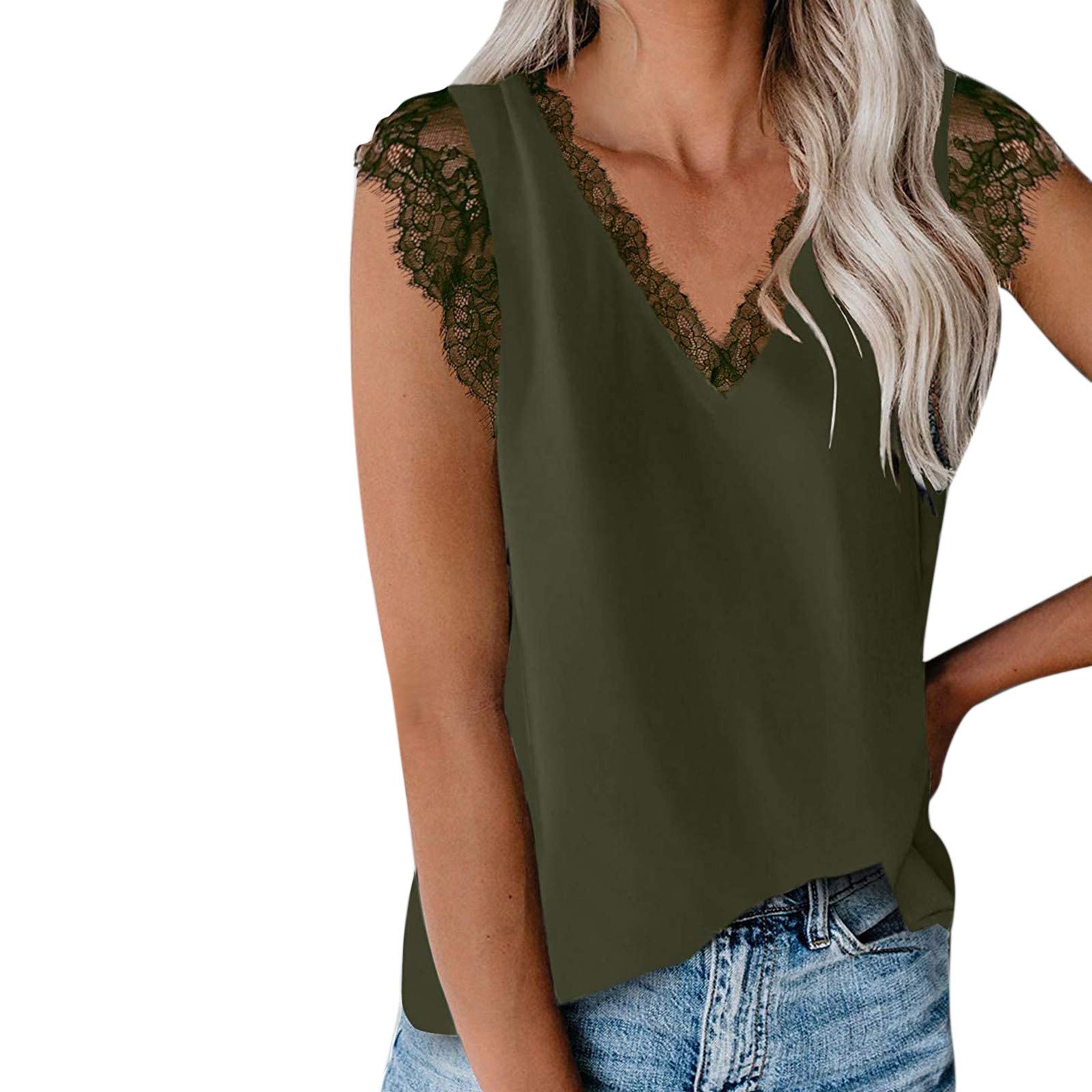 Smooto Women's Plus Size Army Green Tie-Waist Swing Tank Top - 1X XL Casual Summer Blouse for Outdoor Activities, Beach & Lounge Wear
