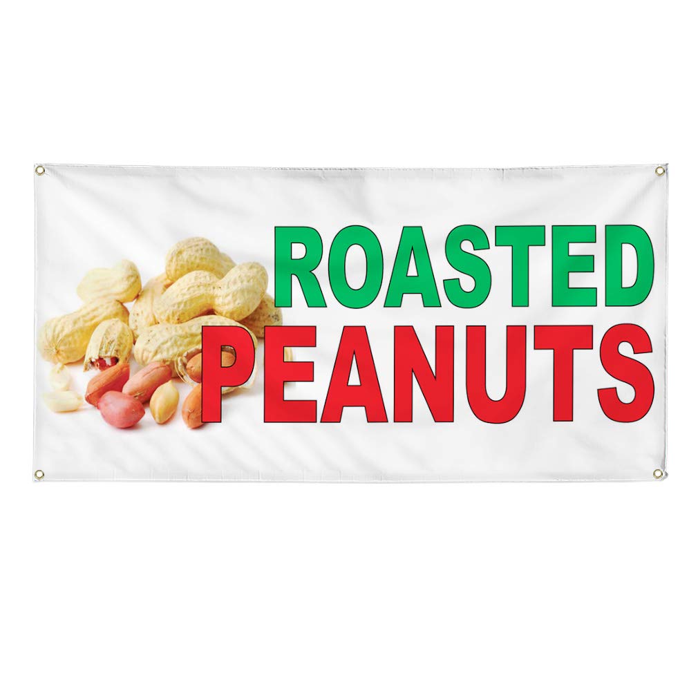 Roasted Peanuts Vinyl Banner - Weatherproof Outdoor Yard Sign for Food Trucks, Restaurants & Bars (48x96 Inches, 8 Grommets) - Perfect for Outdoor Advertising, Events & Promotions