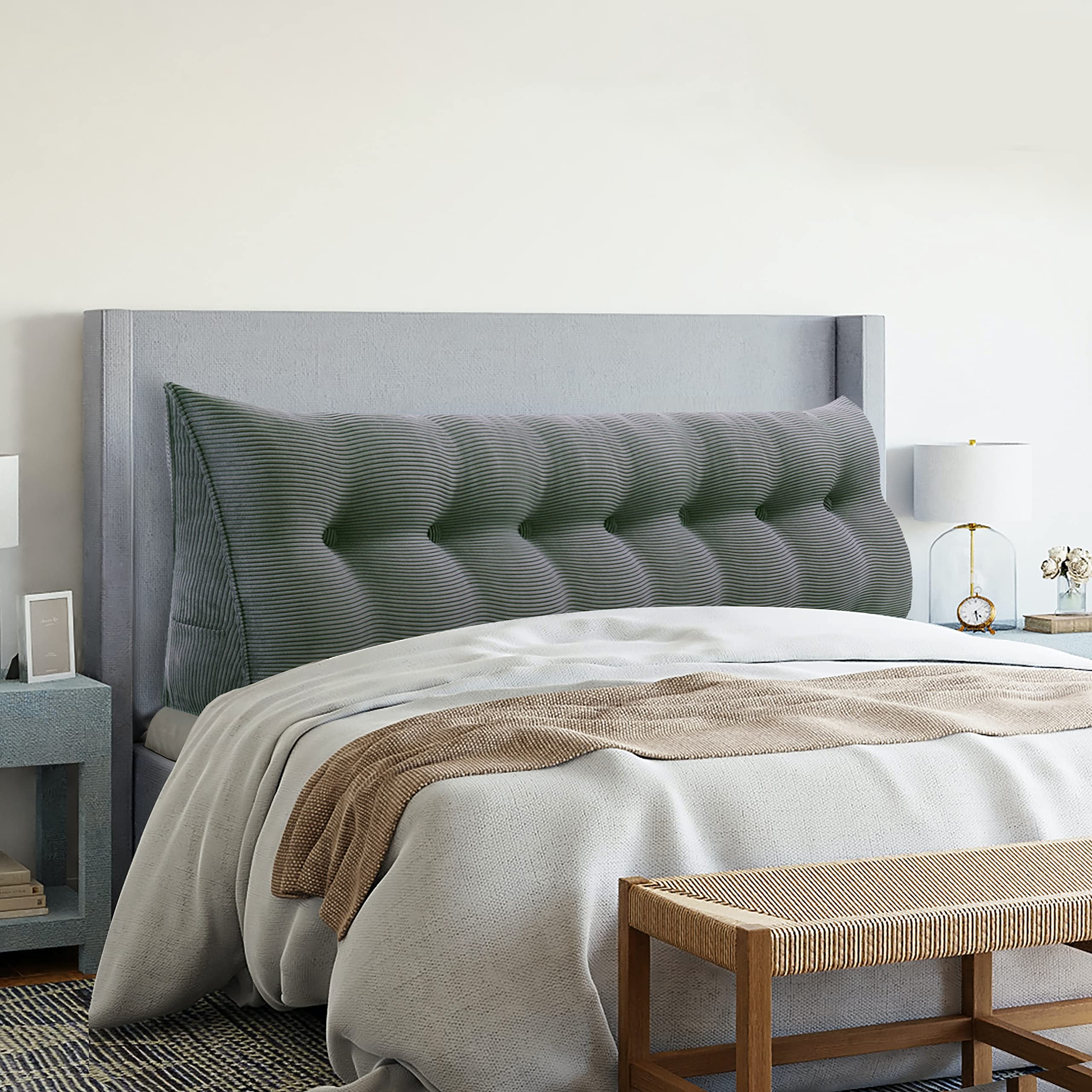 **King Size Wedge Headboard Pillow with Removable Cover - Grey Triangle Bolster Pillow for Daybed, Back Support & Comfort - Perfect for Reading, Lounging & Sleeping**