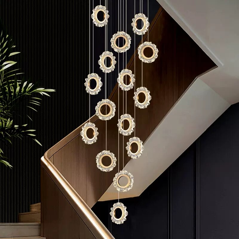 Elegant LED Light Staircase Chandelier Rings - Modern Staircase Lighting Decor for Home & Office | Perfect for Hallways, Stairwells, and Entryways