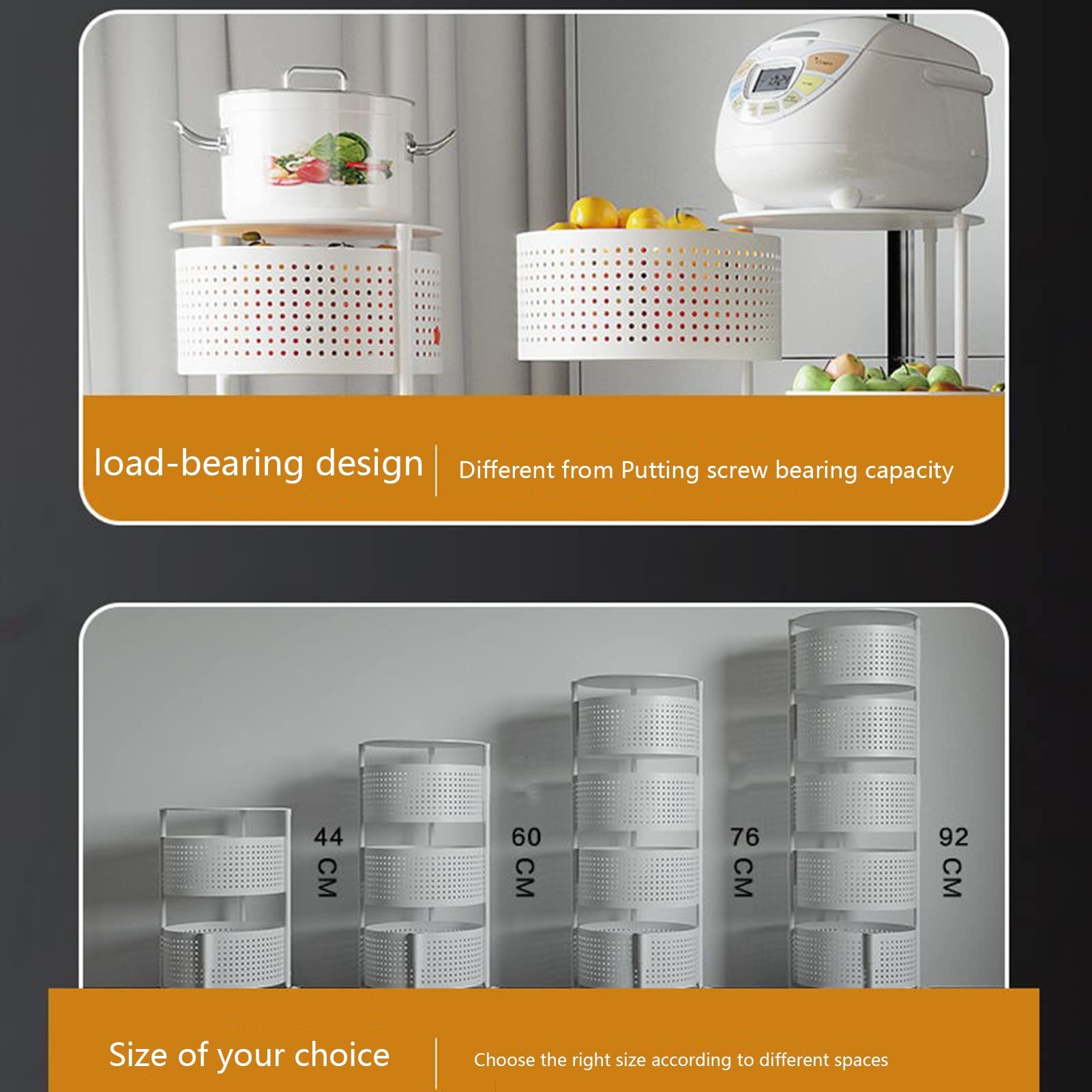 3-5 Tier Round Rotating Kitchen Storage Rack for Vegetables, Fruits & Spices - Space Saving Organizer for Pantry, Living Room & Bathroom - White 4-Layer Versatile Home Storage Solution (Perfect for Small Spaces & Clutter-Free Organization)