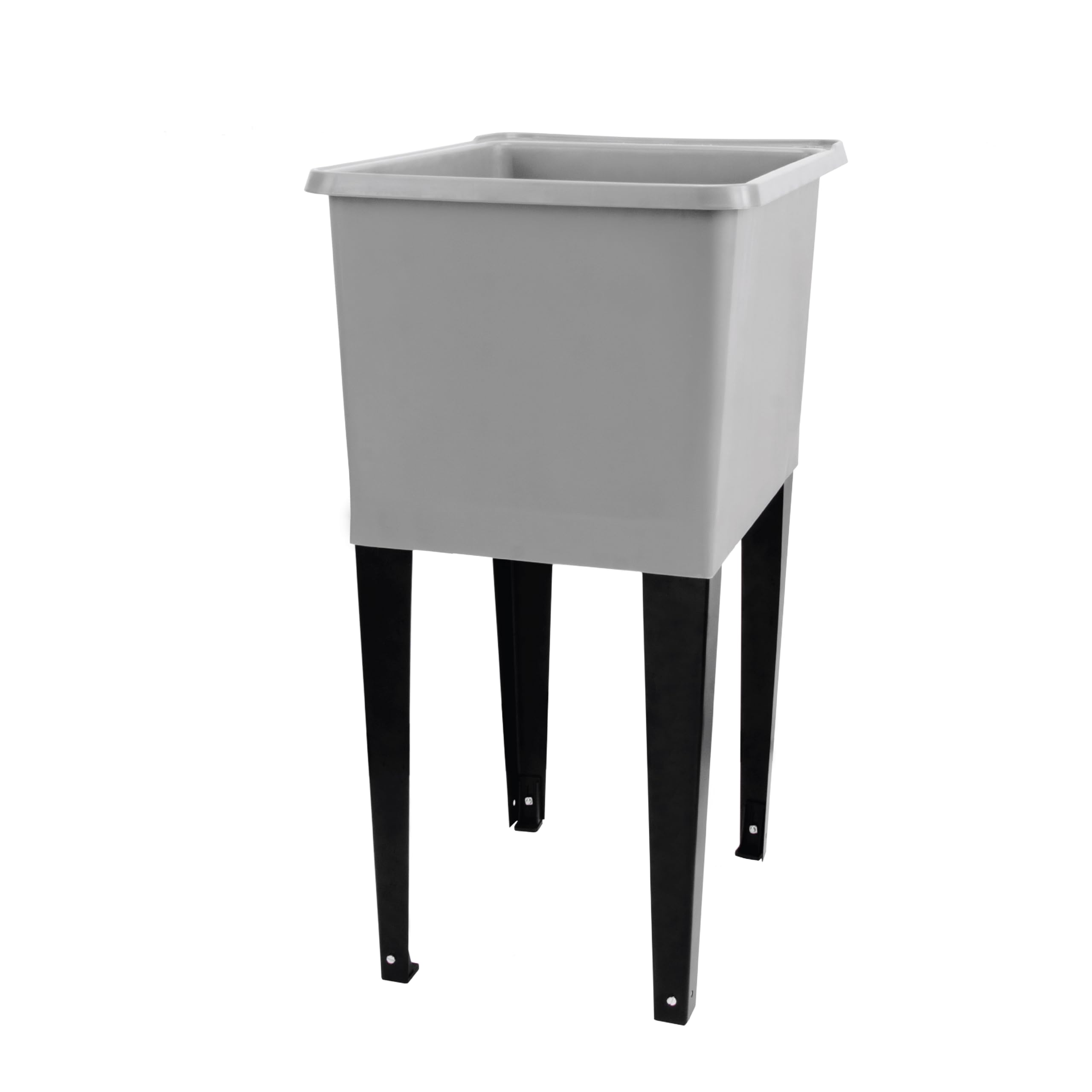 JS Jackson Supplies Grey Space Saver Utility Sink - Freestanding Laundry Tub with Black Metal Legs & P-Trap Kit | Compact Design for Small Laundry Rooms, Basements & Garages