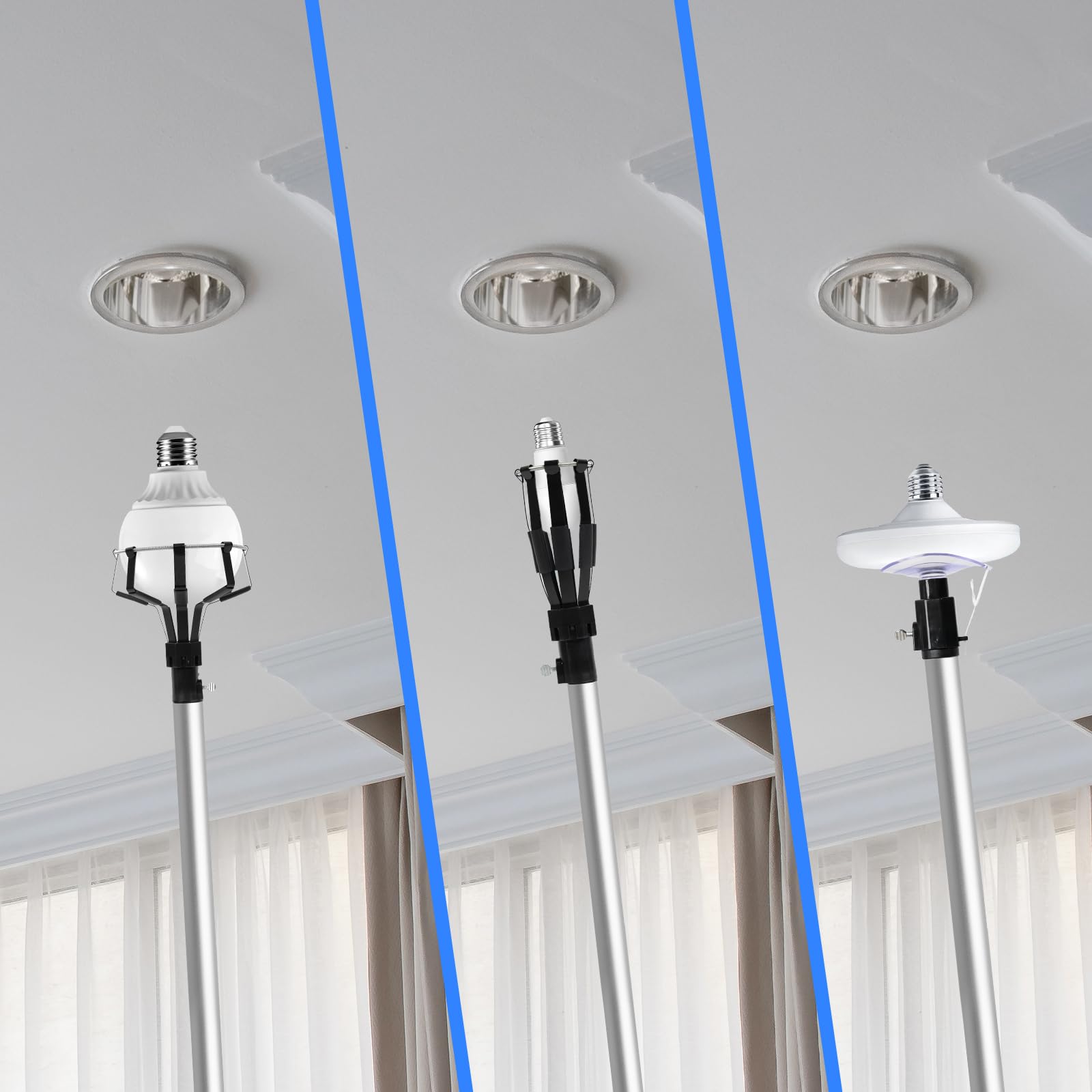 12FT High Reach Light Bulb Changer with Basket & Suction Cup - Extendable Pole for High Ceilings, Easy Household Bulb Replacement - Perfect for Living Rooms, Bedrooms, and Outdoor Fixtures
