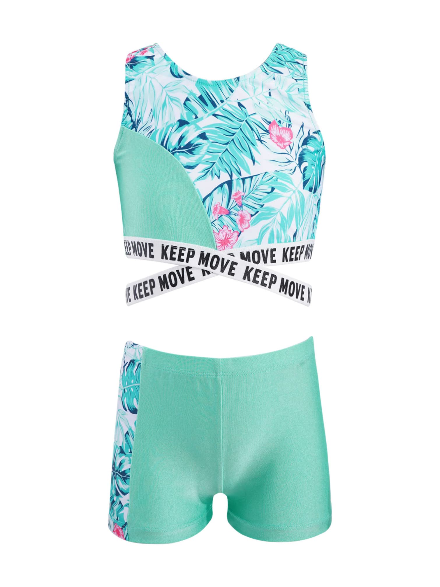 TiaoBug Girls 2-Piece Swimsuit & Activewear Set - Crop Top & Shorts for Swimming, Dance, Sports, Gym, Yoga, and Workout | Perfect for Beach, Pool, and Fitness Activities