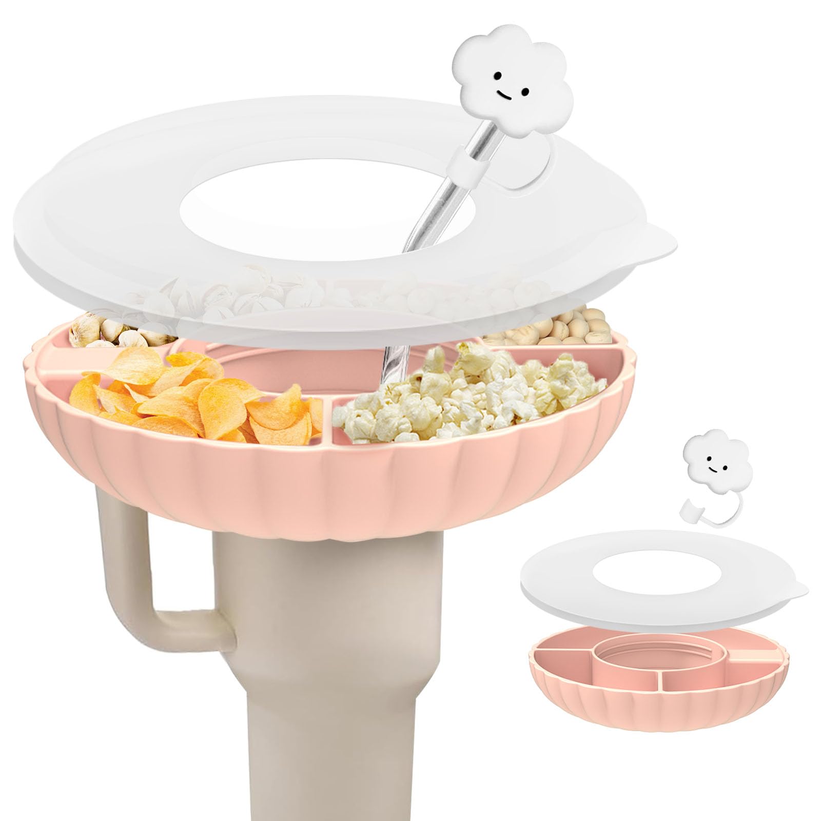 Stanley 40 oz Silicone Snack Bowl with Straw Cover - Pink | Reusable Food Container for Stanley Tumbler Accessories | Perfect for Picnics, Camping & On-the-Go Snacks