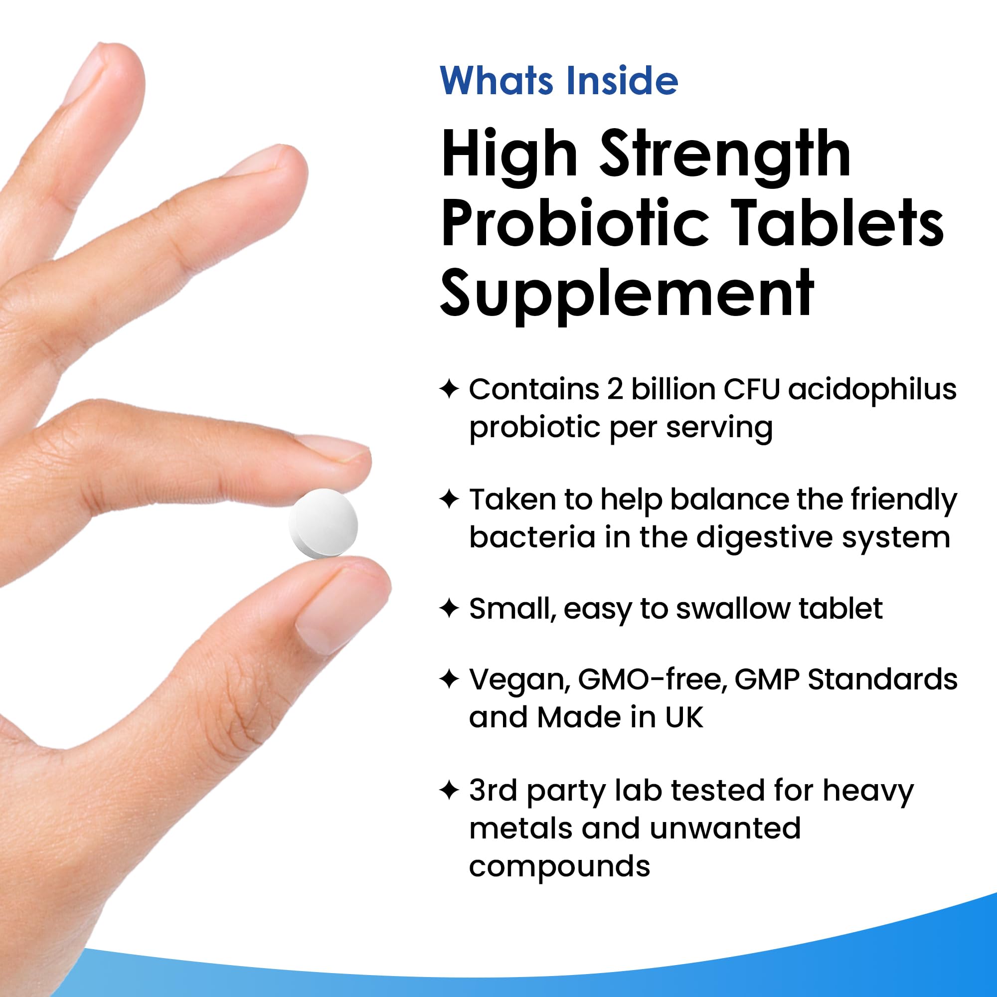 High Strength Acidophilus Probiotic Tablets for Digestive & Gut Health - Vegan, GMO-Free, Gluten-Free, Lactobacillus Probiotic Supplement - UK Made, 120 Tablets | Supports Immune System & Digestive Balance for Daily Wellness