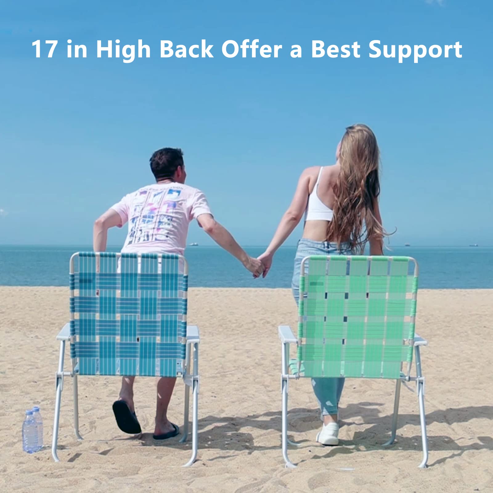 **WEJOY Extra Wide Oversized Folding Beach Chair - Lightweight Aluminum Webbed Lawn Chair for Camping, Picnics & Outdoor Relaxation - Portable Foldable Camp Chair for Adults - Perfect for Beach, Backyard, Poolside & Indoor Use**