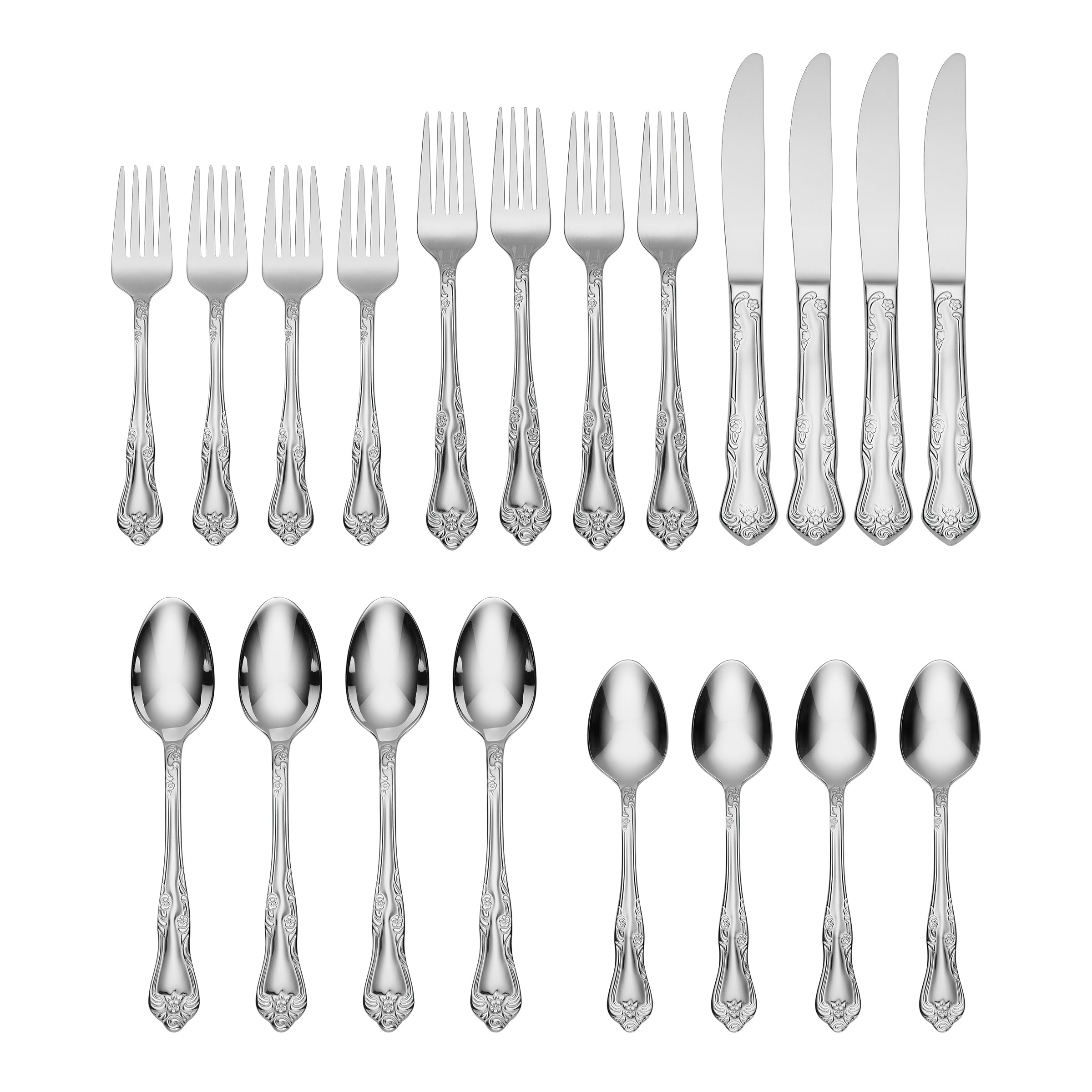Premium Azalea 20-Piece Stainless Steel Flatware Set - Elegant Silverware for Dinner Parties, Weddings & Everyday Dining