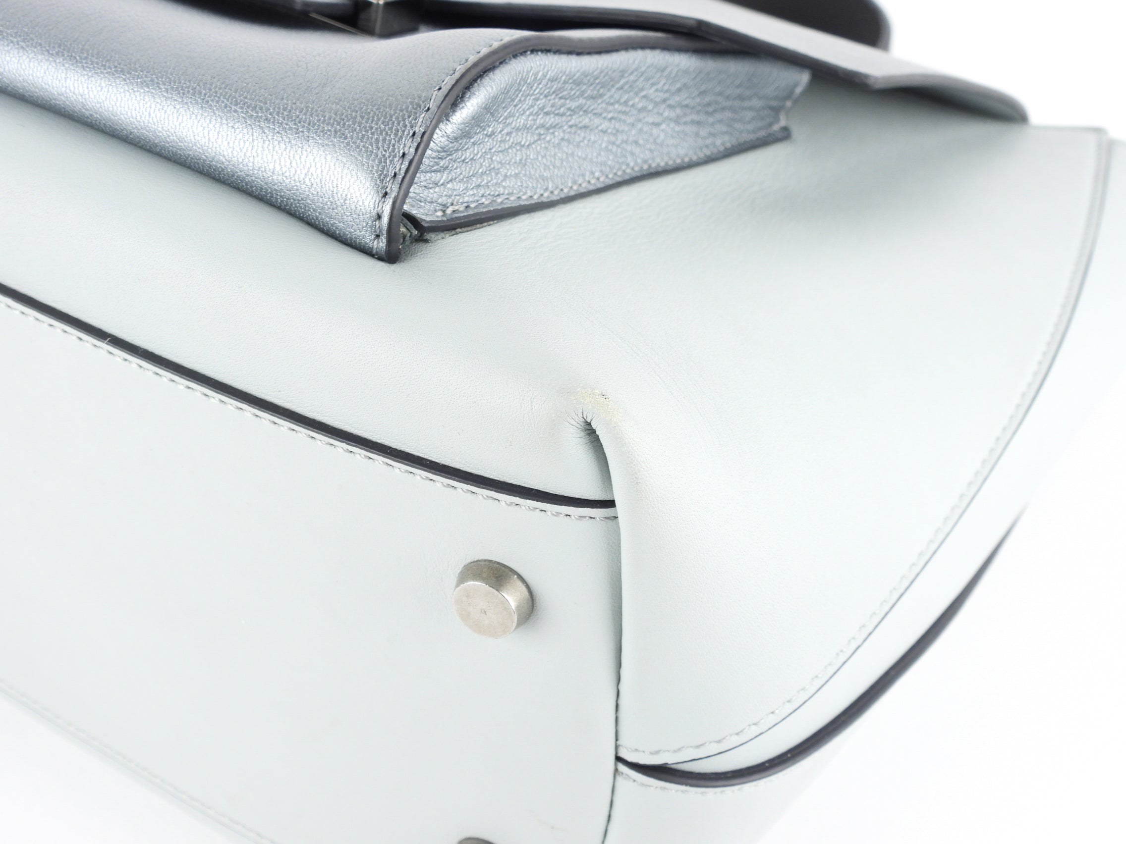 Brunello Cucinelli Pale Blue Metallic Leather Satchel Bag for Women - Luxury Designer Handbag for Work, Travel & Everyday Use