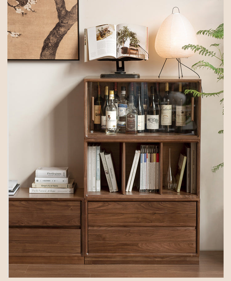 Premium Black Walnut Solid Wood Modular Bookcase - Customizable Storage Shelf for Home Office, Living Room & Library Organization