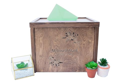 Personalized Rustic Wooden Wedding Card Box with Lid & Card Slot - 15