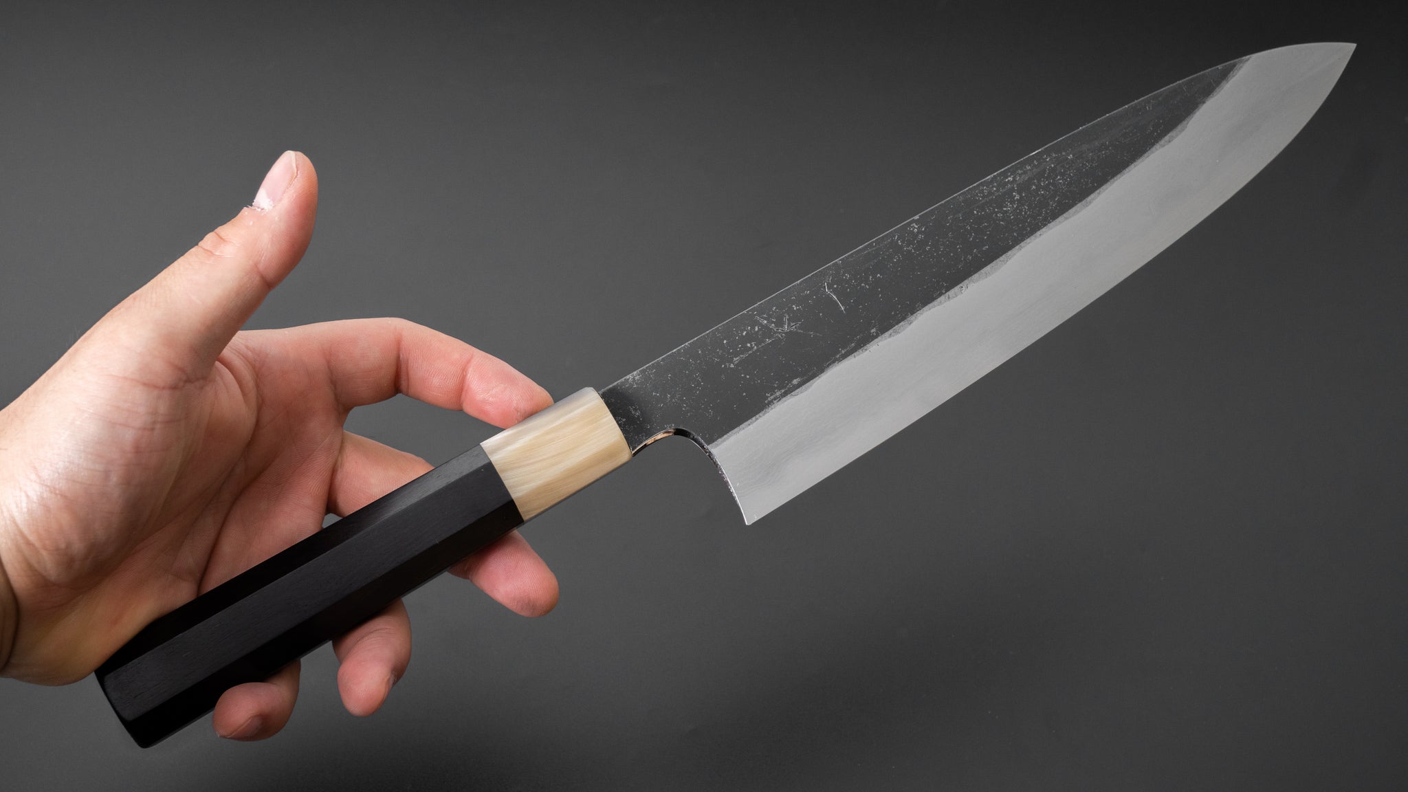 Hitohira Togashi White #1 Kurouchi Damascus Gyuto 240mm Japanese Chef Knife with Ebony Handle - Professional Kitchen Tool for Slicing, Dicing & Meat Cutting