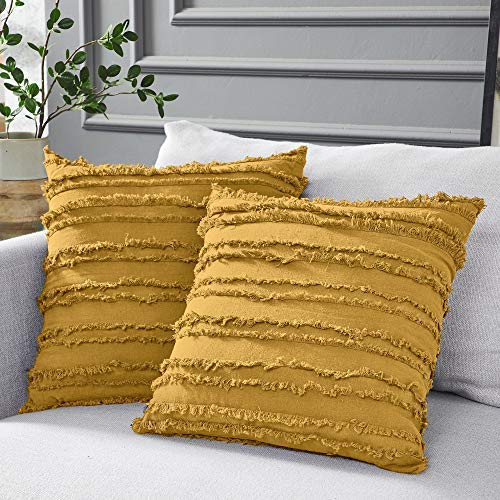 Mustard Yellow Cotton Linen Throw Pillow Covers 18x18 Inches - Set of 2 for Sofa, Couch & Bed - Decorative Cushion Covers (No Inserts) - Perfect for Living Room, Bedroom & Home Decor