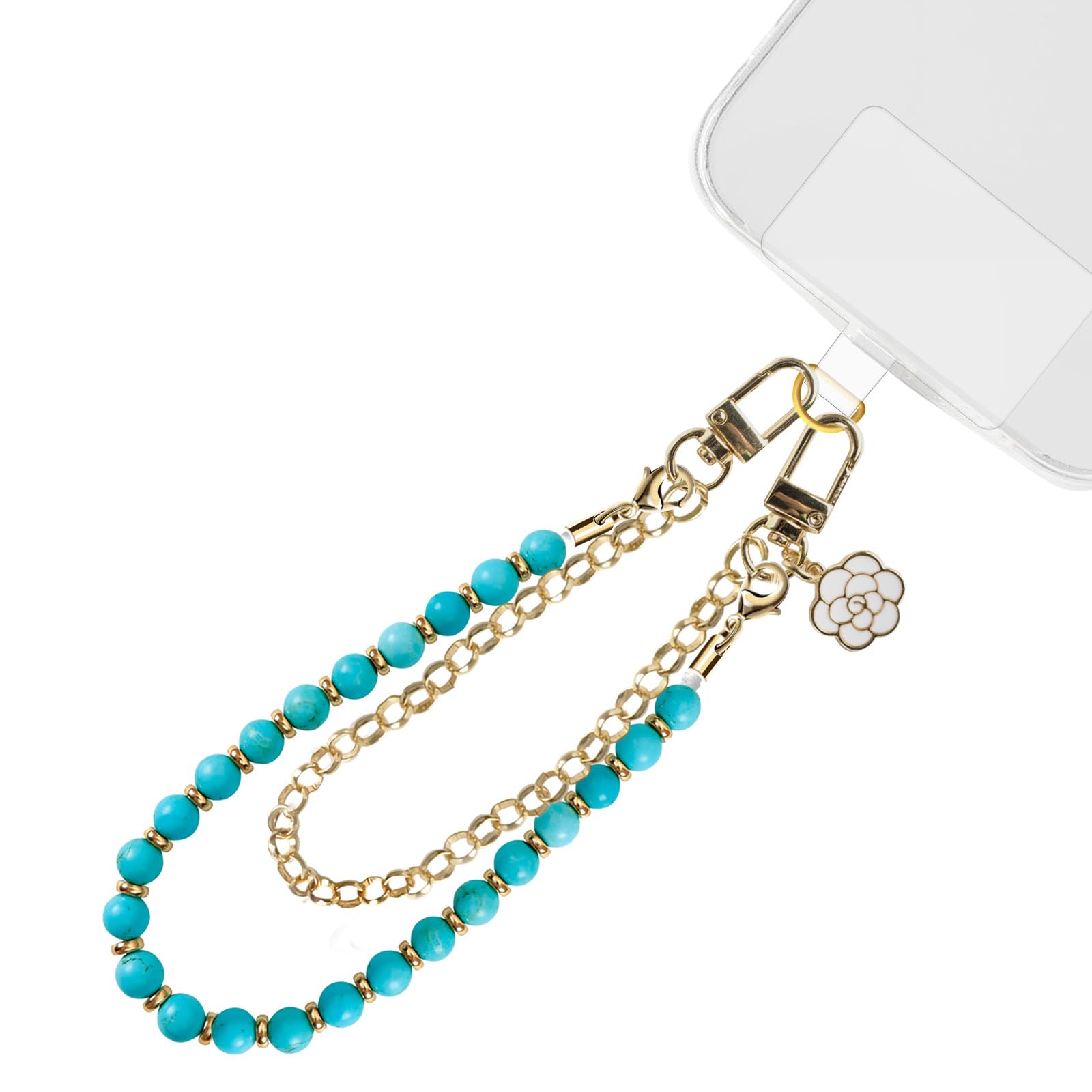 Marble Beaded Leather Double Chain Phone Wrist Strap - Hands Free Wristlet Bracelet Phone Charm for iPhone & Android (Green) | Perfect for Shopping, Travel & Outdoor Activities