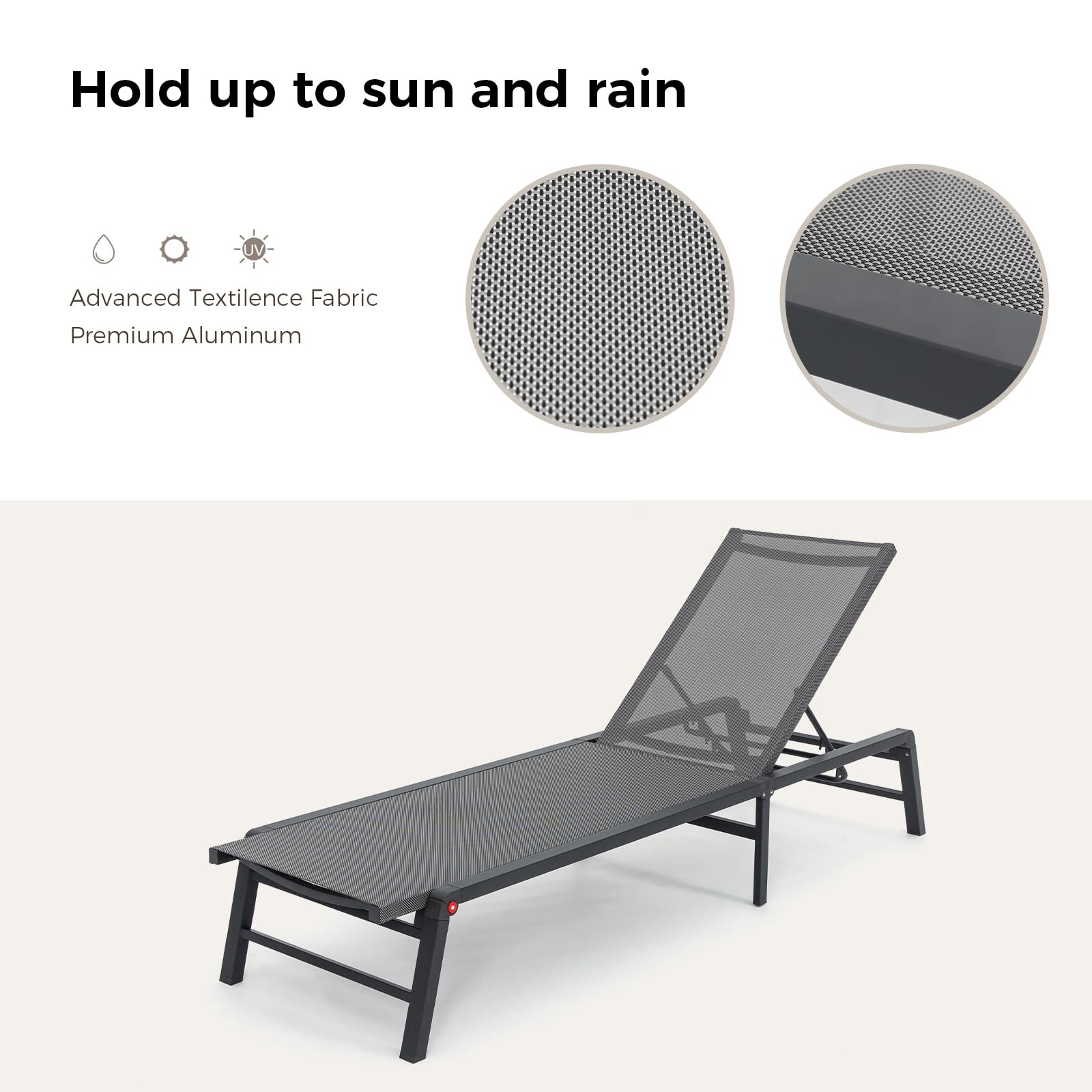 Premium Aluminum Foldable Chaise Lounge Chair - 2-Pack Adjustable Patio Poolside Beach Chair, No Assembly Required, 5-Position Recliner for Outdoor Relaxation in Backyard, Garden, or Seaside (Grey)