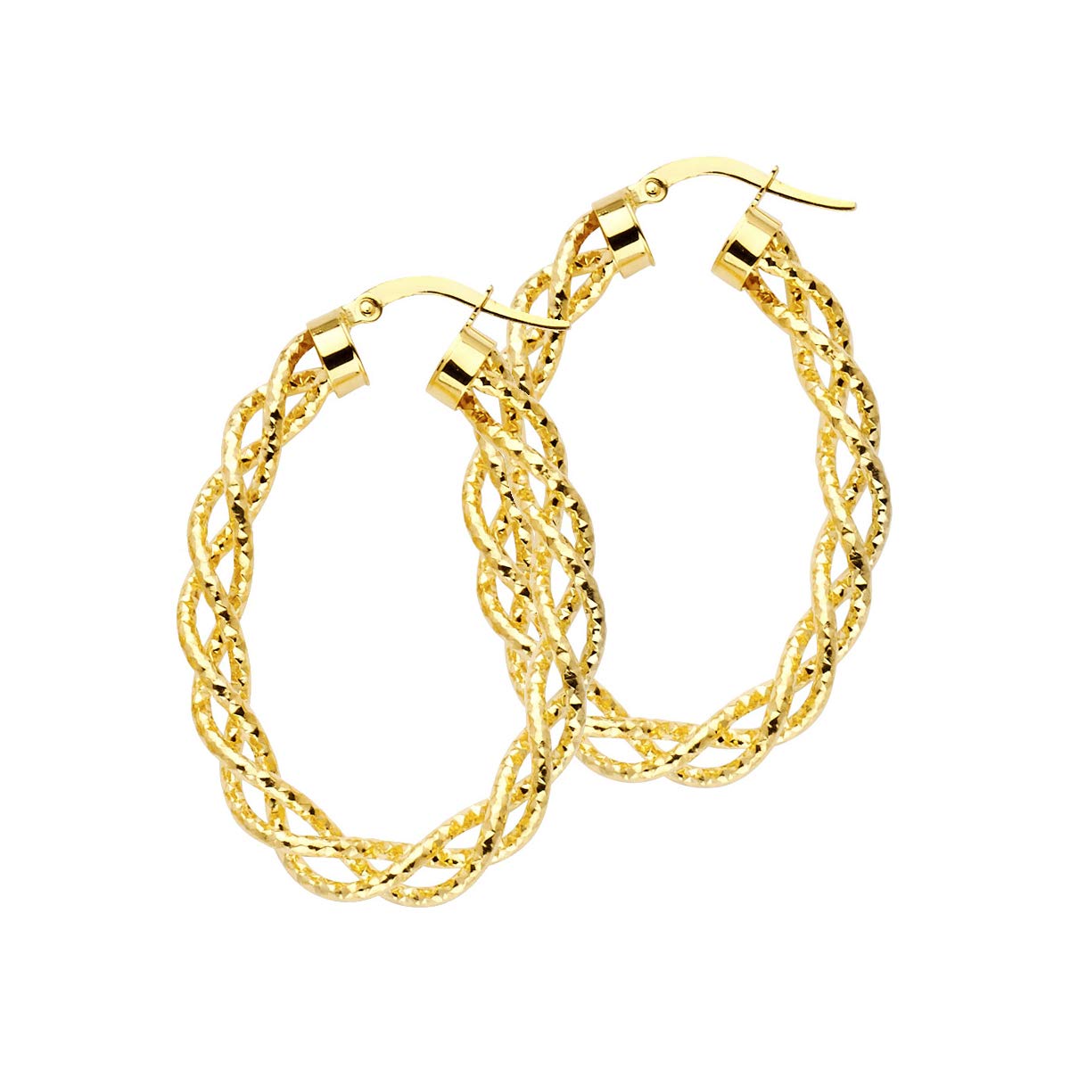 14K Yellow Gold Solid Polished Twisted Oval Hoop Earrings for Women | 3mm Thick | 40mm Diameter | Secure Click-Top Closure | Classic Shiny Round Hoops | Perfect for Everyday Wear, Parties & Special Occasions
