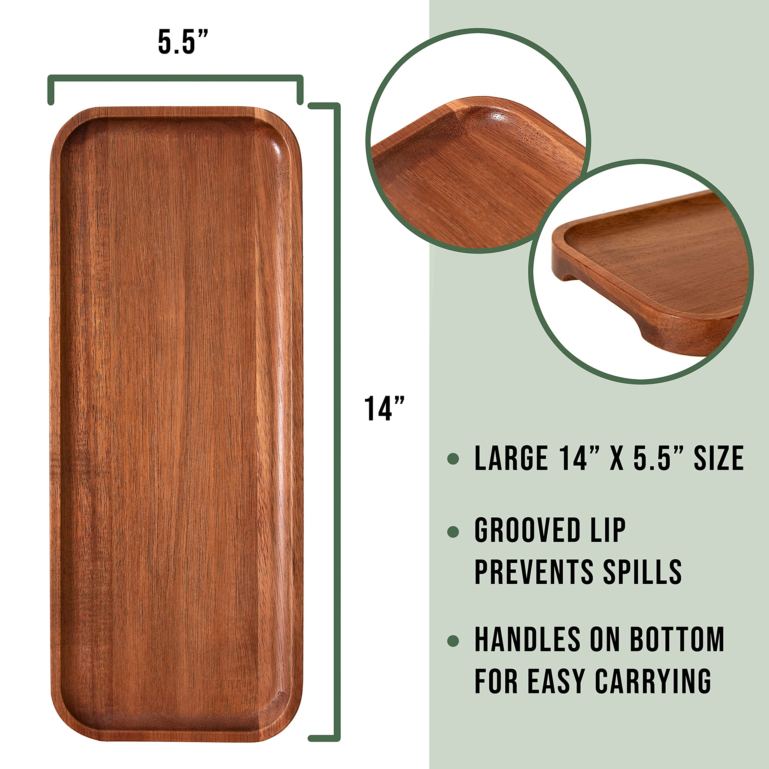 Premium Acacia Wood Serving Trays Set of 3 - 14 x 5.5 Inch Rectangular Wooden Platters for Charcuterie, Cheese, Appetizers | Rustic Food Serving Board for Entertaining, Kitchen, Dining Table & Party Display