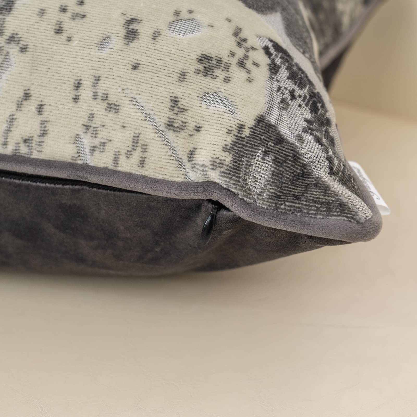 Yangest Grey Leaf Square Pillow Cover - 20x20 Inch Cut Velvet Cushion Cover for Sofa, Living Room & Bedroom | Luxury Modern Home Decor for Cozy Comfort