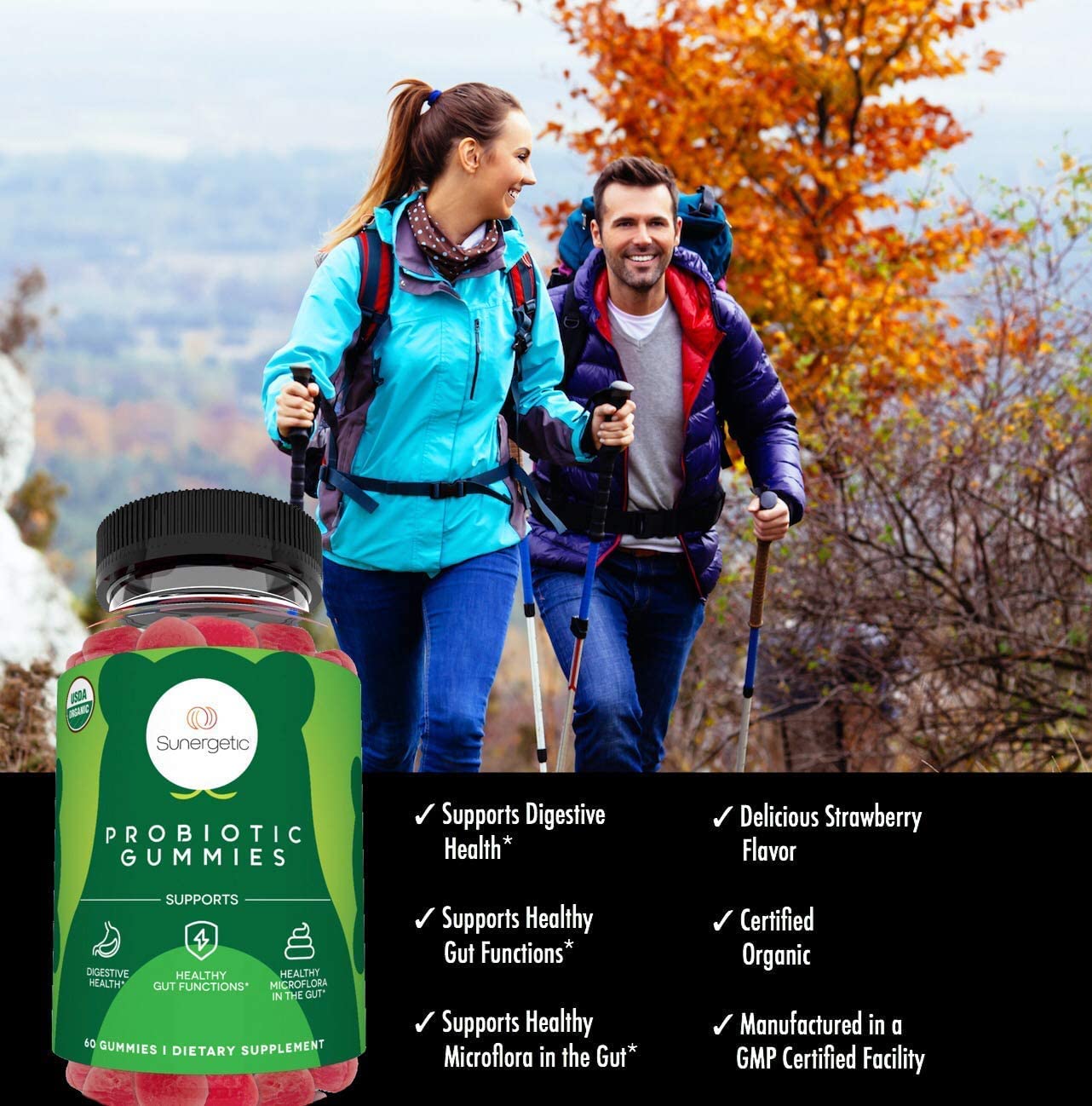 Sunergetic Vitamin D3 & Probiotic Gummies - 60 Count Each - Immune Support, Digestive Health, Muscle & Teeth Strength - Delicious Berry Flavor Chewable Supplement for Adults & Kids - Perfect for Daily Wellness Routine & Travel