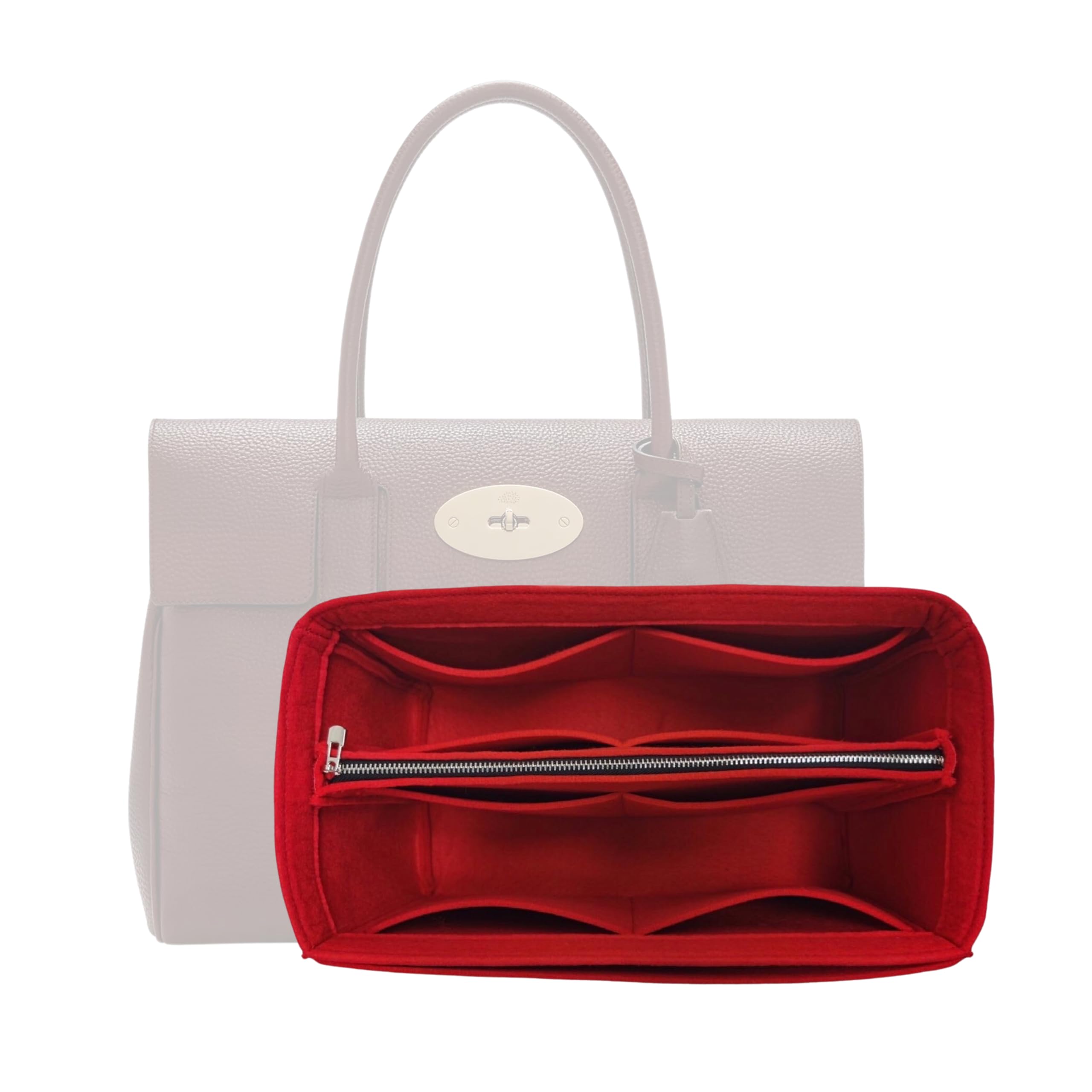 Premium Handmade Felt Purse Organizer Insert for Bayswater Bag - 2mm Thick Liner Protector with Sturdy Gold Zipper (Compatible with New & Heritage Bayswater Bags, Red) | Perfect for Travel, Work & Everyday Use to Keep Your Bag Neat and Organized