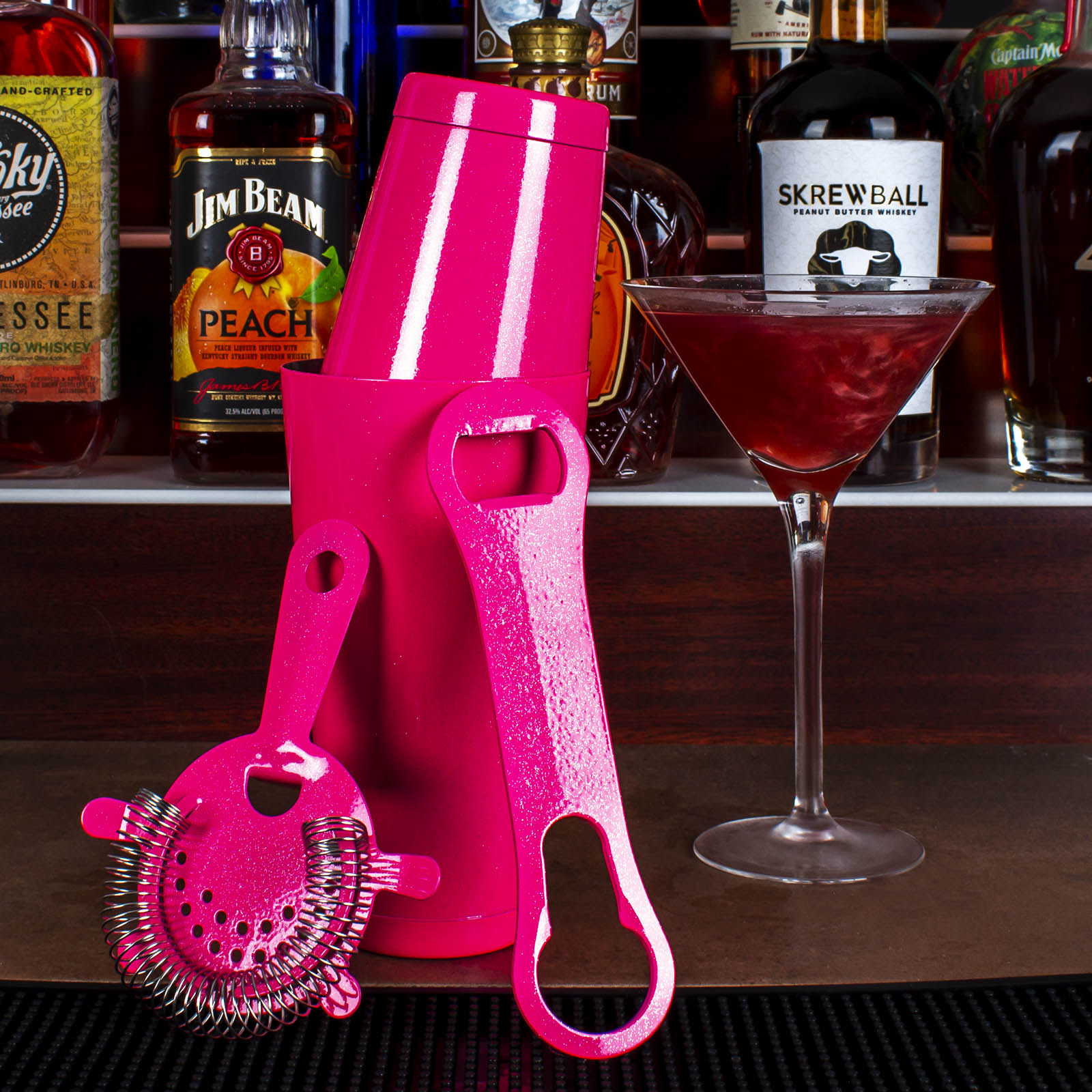 4 Piece Pink Glitter Bar Set with V Rod® - Professional Hair Styling Tools for Salons & Home Use - Perfect for Curling, Styling & Creating Volume