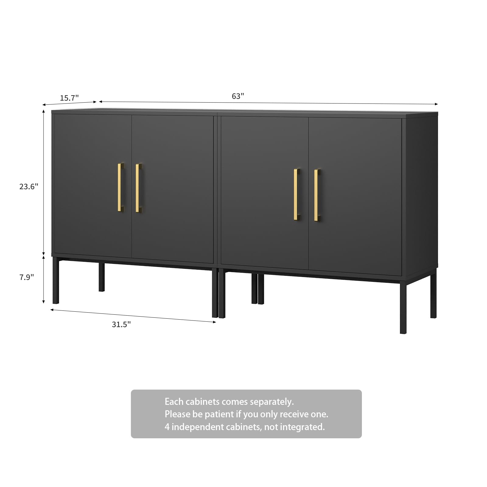 LYNSOM 2-Piece Modern Accent Storage Cabinet Set with Doors & Adjustable Shelves - Freestanding Sideboard Buffet Cabinet for Office, Dining Room, Living Room, Hallway - Perfect for Home Organization & Stylish Storage (Black)