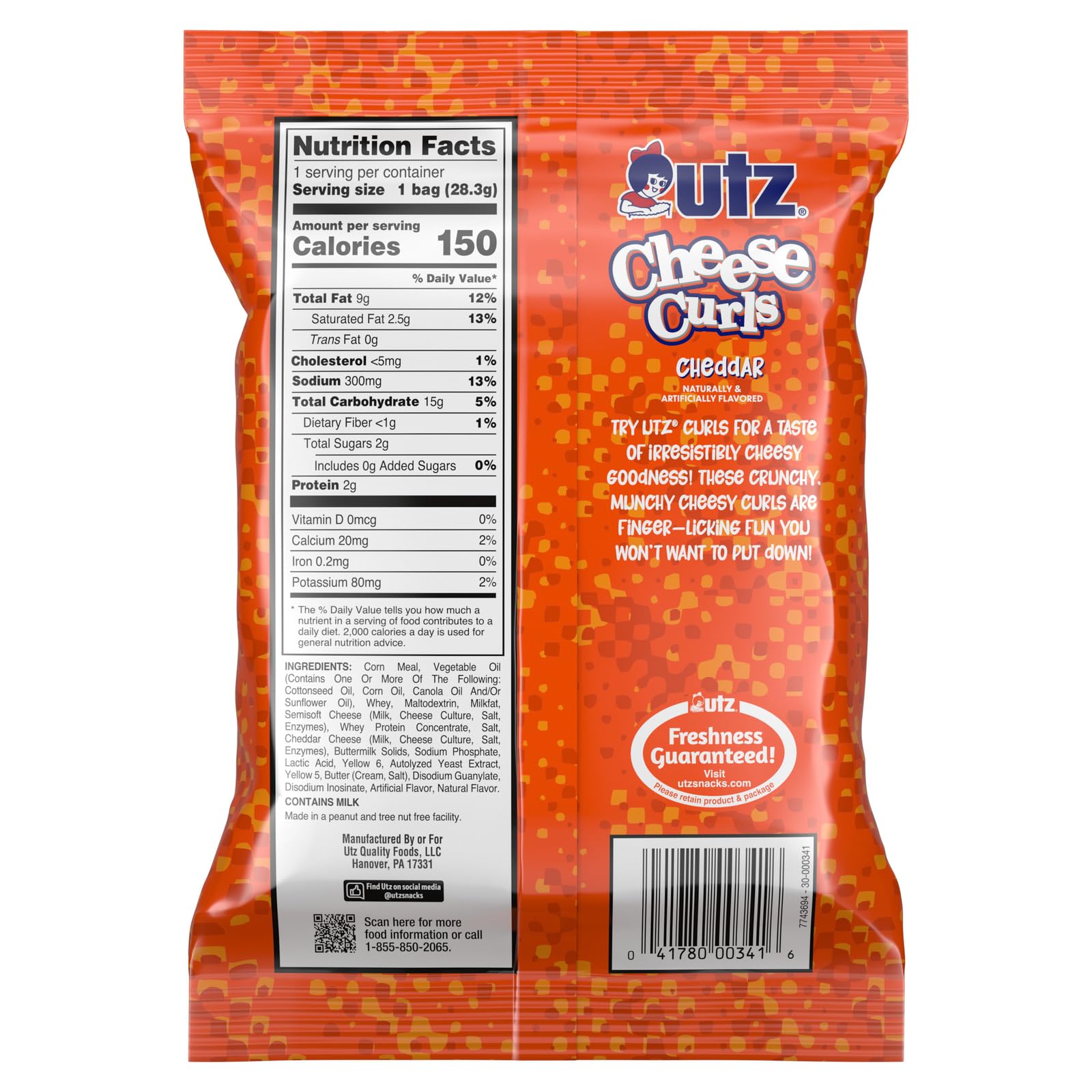 Utz Baked Cheddar Cheese Curls - 60 Count (1 oz. Bags) | Gluten Free, Cholesterol Free Snacks Made with Real Cheese | Perfect for Lunchboxes, Office Snacks & On-the-Go Crunchy Treats