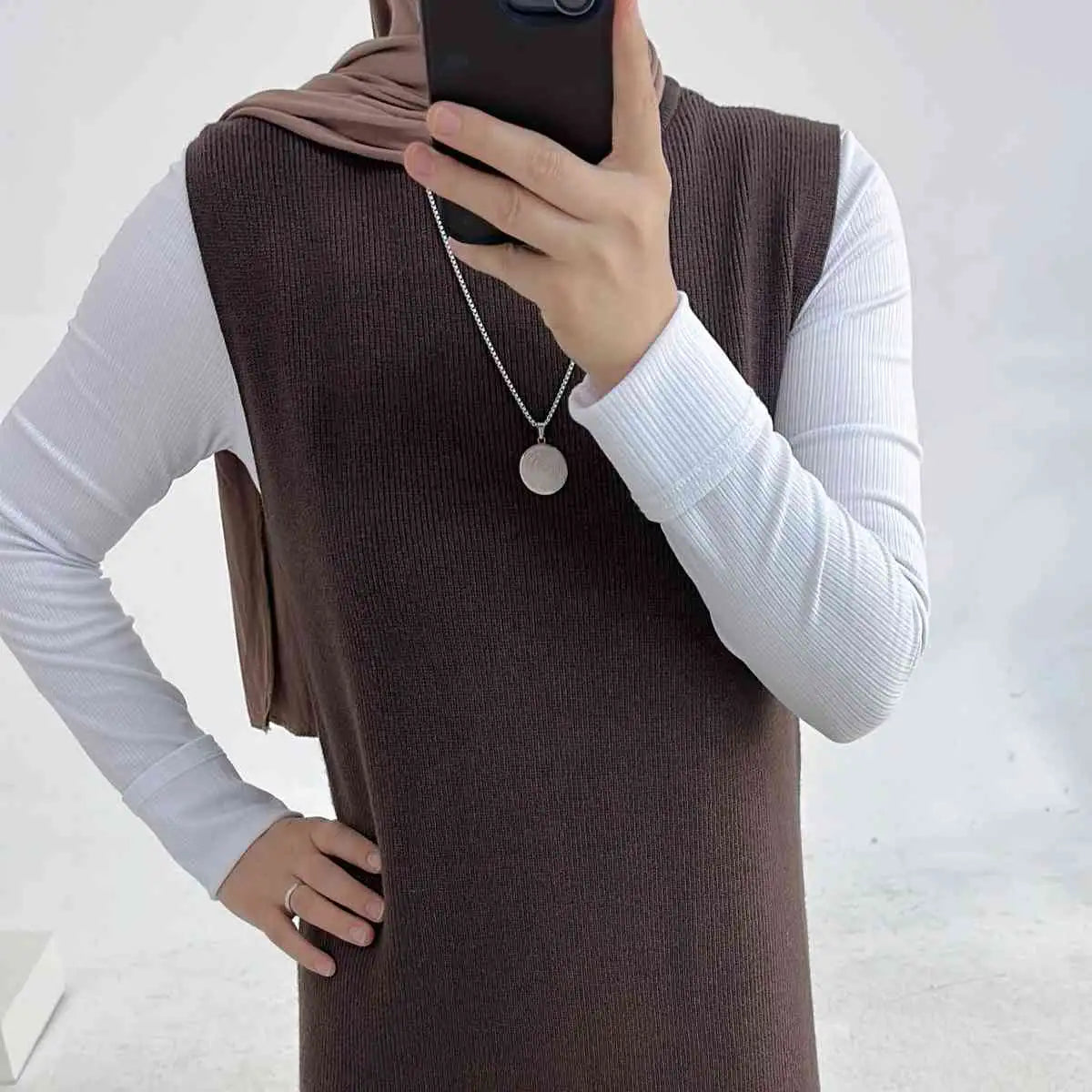 Warm Winter Thick Knitted Abaya Coat with Inner Vest - Modest Islamic Dress for Women | Perfect for Prayer, Holidays & Cold Weather