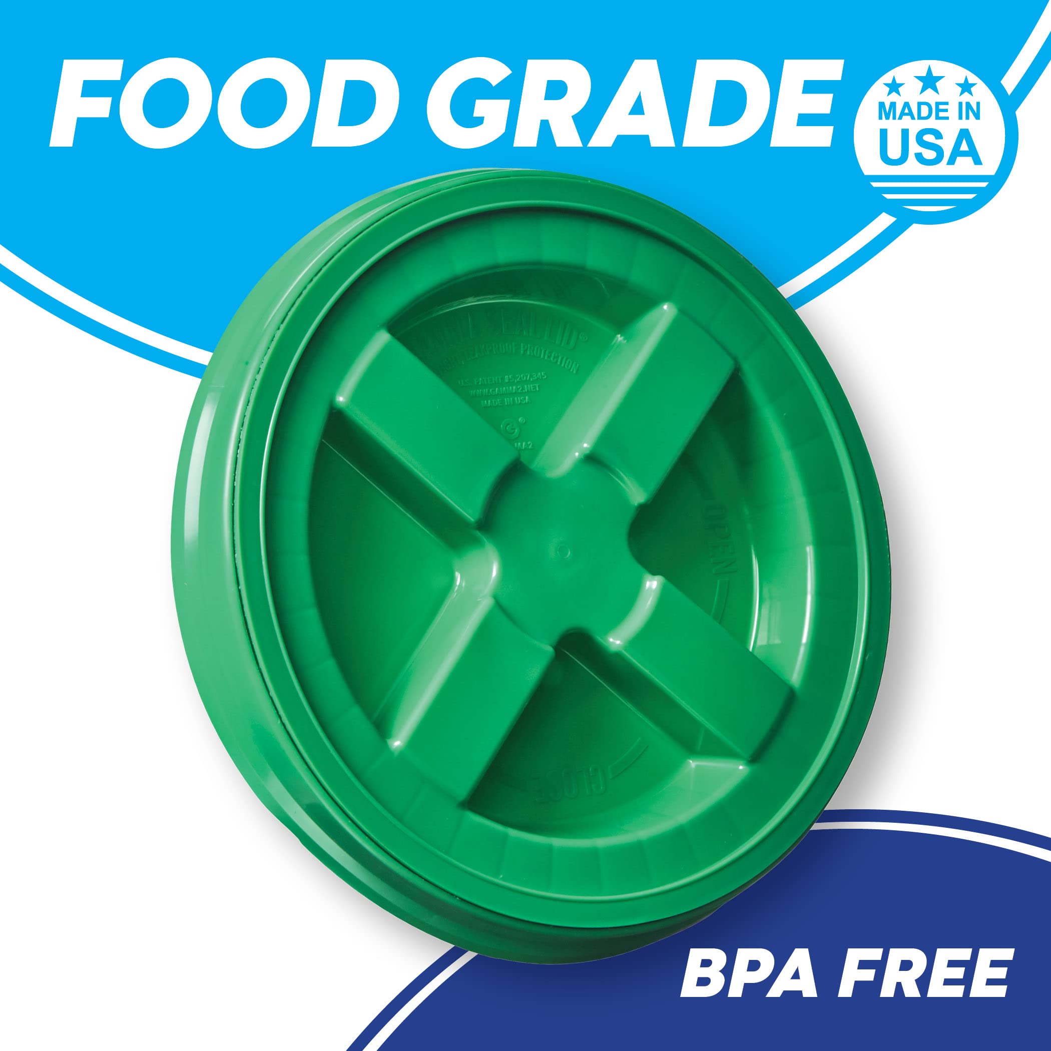 Food Grade Gamma Seal Lids for 3.5-7 Gallon Buckets (12 Pack) | BPA Free, Durable HDPE Reusable Pail Lids | Made in USA | Airtight Storage for Dry Goods, Pet Food & Emergency Supplies (Green)