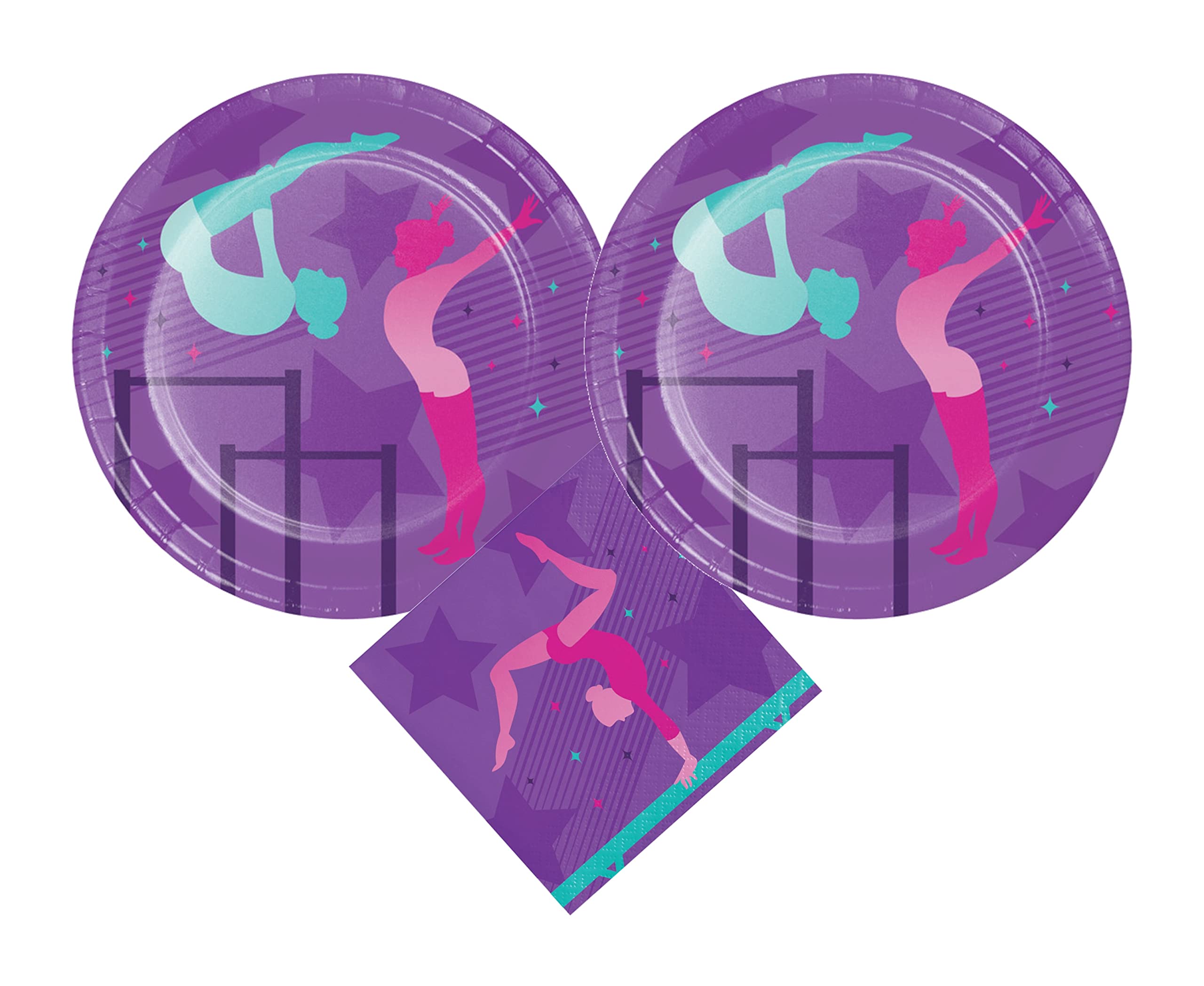 Gymnastics Party Supplies Set - 16-Piece Cake Plates, Napkins & Decorations for Kids Birthday | Perfect for Gymnast-Themed Celebrations & Team Parties