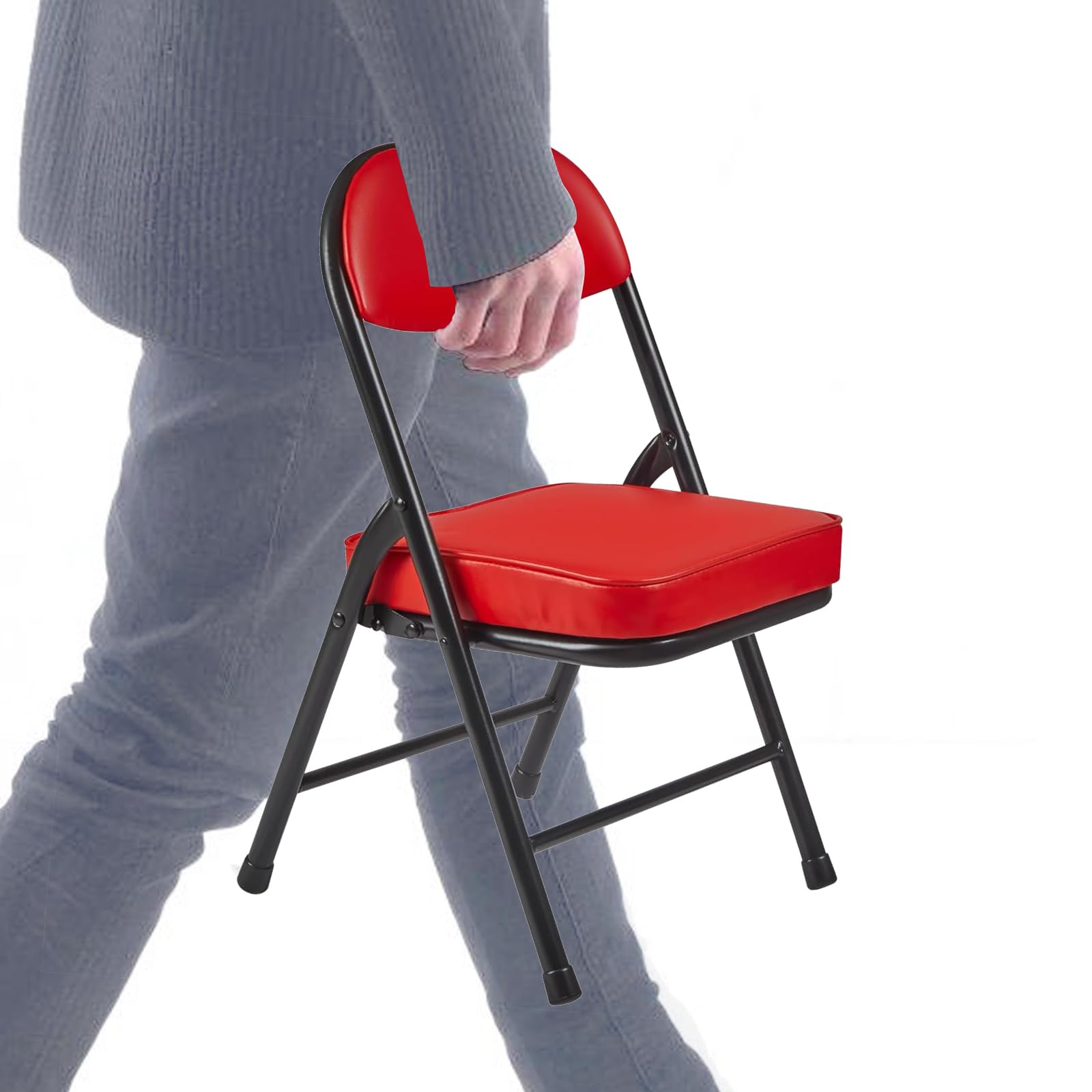 **Portable Folding Camping Chair with Cushion - Lightweight Mini Padded Stool for Outdoor, Patio, Beach, Picnic, Fishing & Hiking - Perfect for Camping, Backyard, Garage & Sports Events (Red)**
