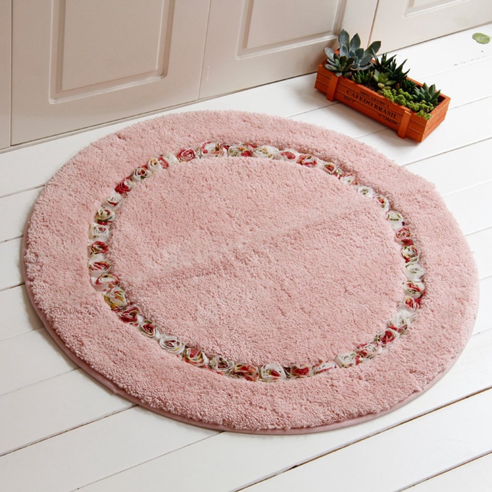Ultra Soft Microfiber Shaggy Bath Rug - Non-Slip Rose Flower Patchwork Round Bath Mat for Bathroom, Shower & Tub - Machine Washable Indoor/Outdoor Doormat & Kitchen Runner - 28