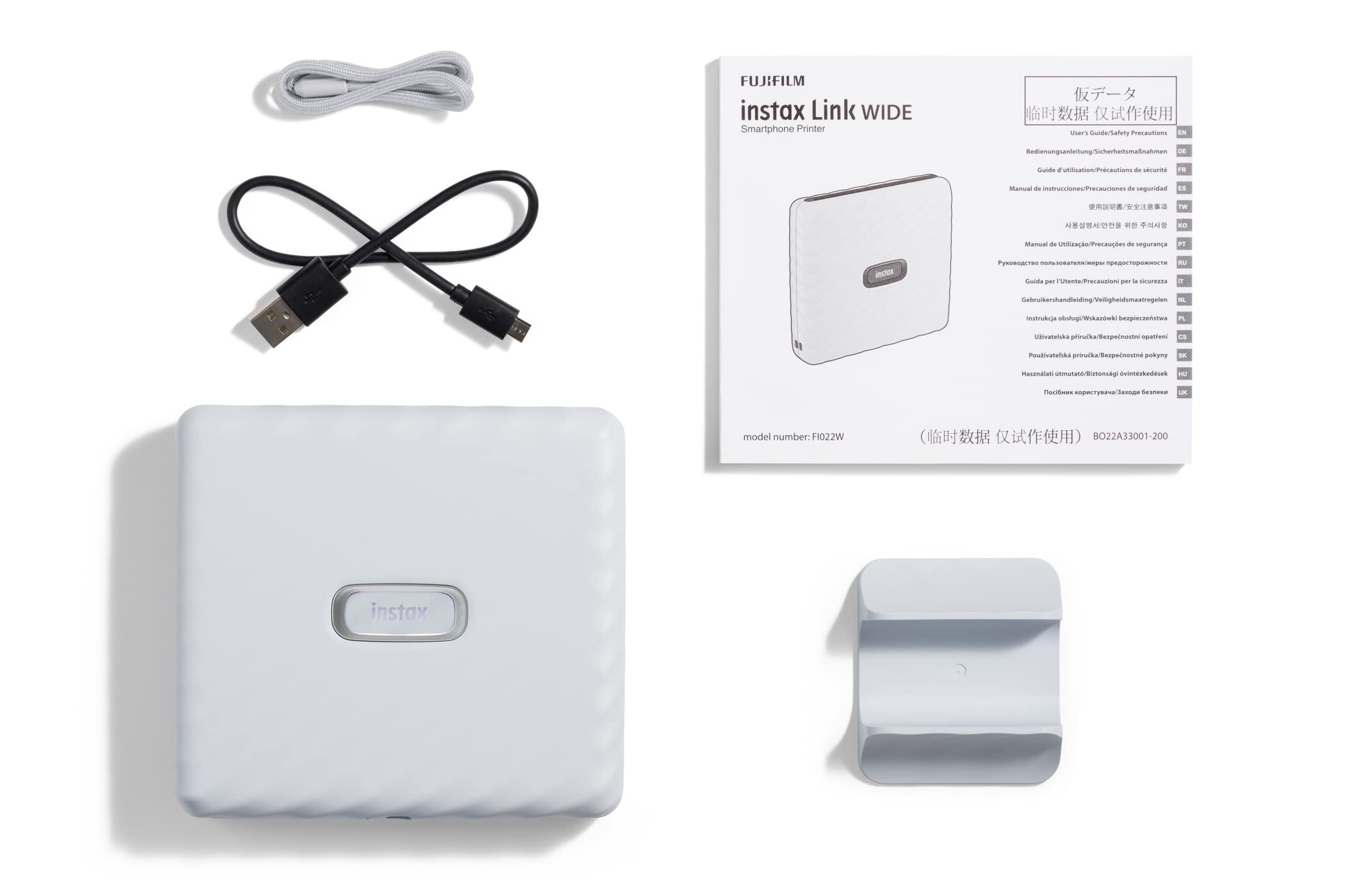 Fujifilm Instax Link Wide Instant Photo Printer with 20 Sheets of Film - Ash White | Print Polaroid-Style Photos for Parties, Travel & Scrapbooking