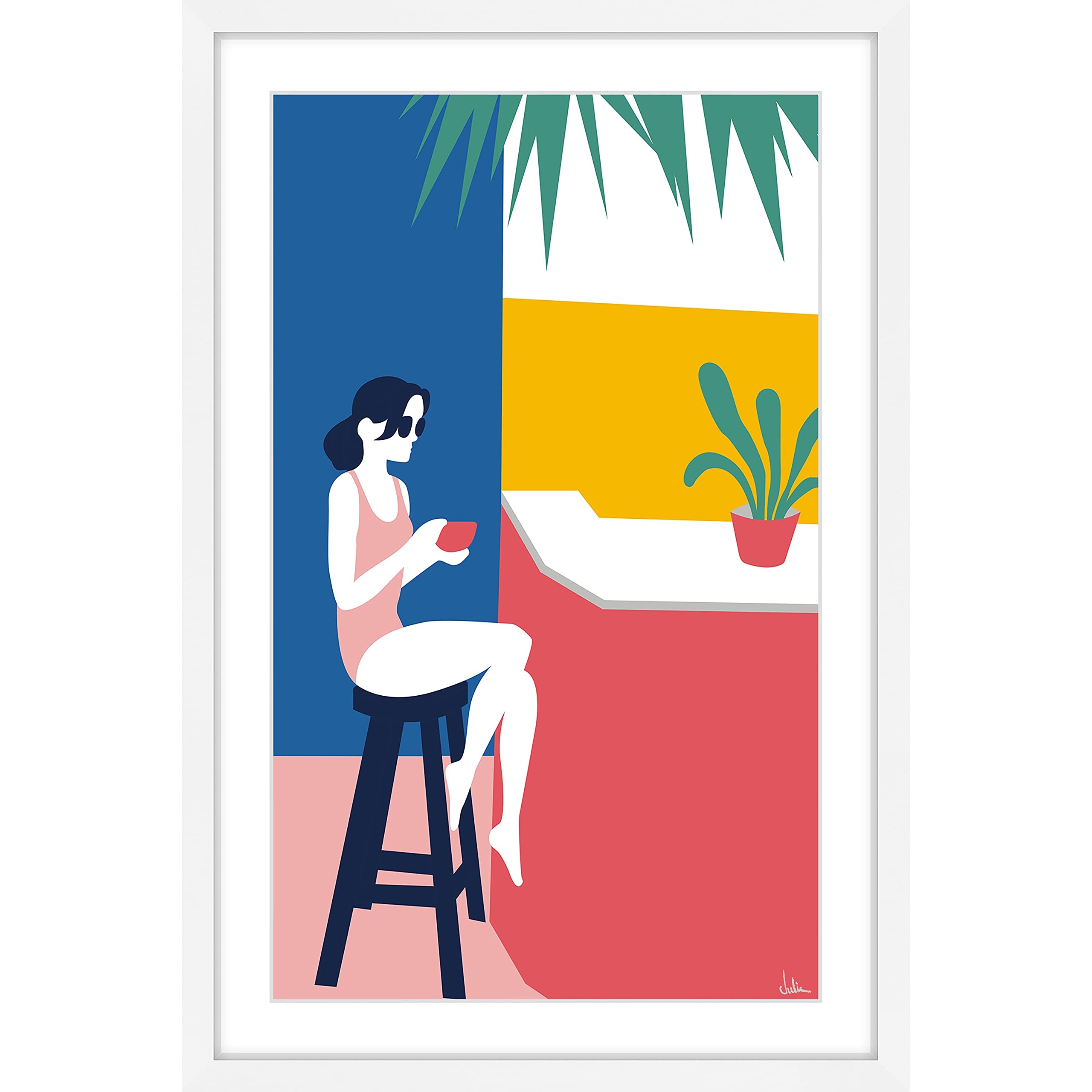 Handmade A Lady at The Beach Bar Framed Print 12x18 - Marmont Hill Coastal Wall Art for Living Room, Bedroom & Beach House Decor