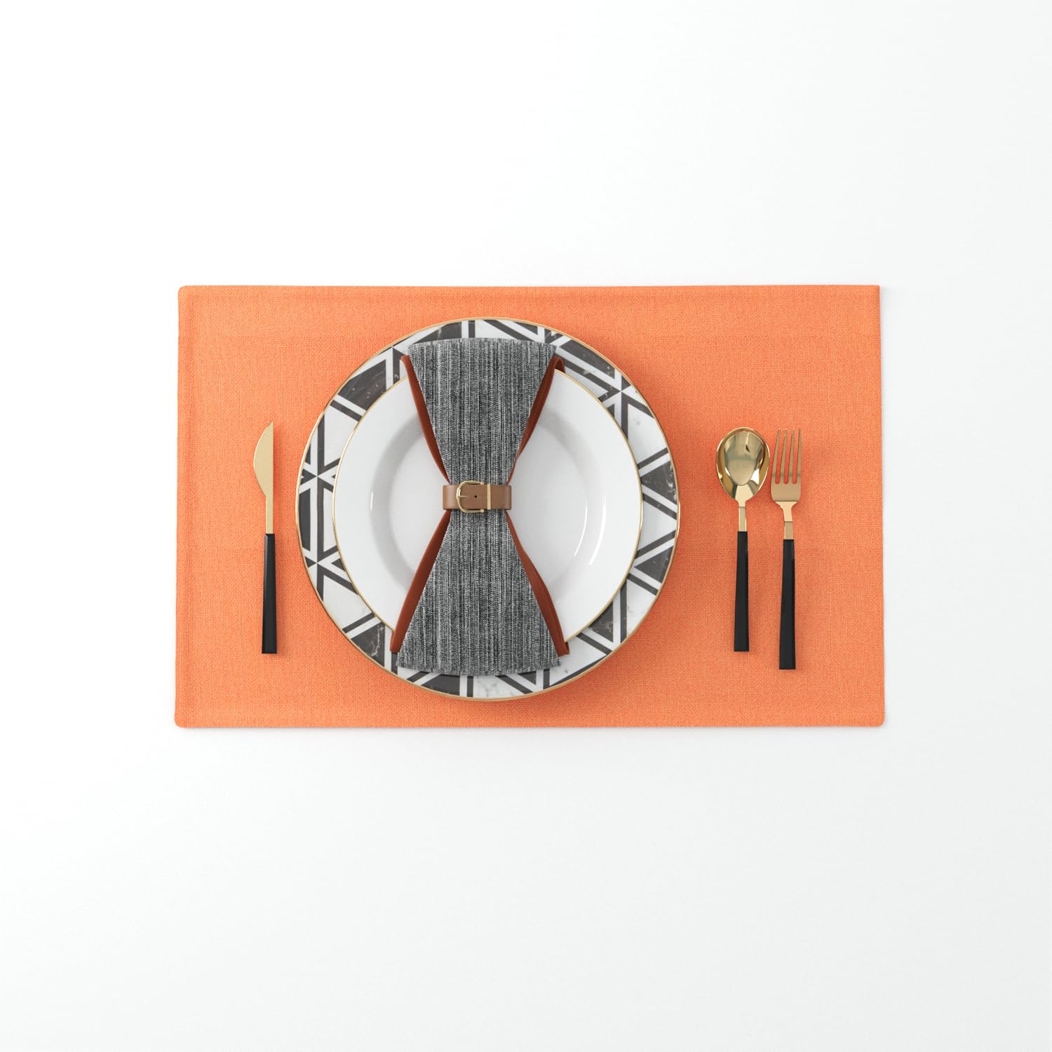 4-Piece 12x18 Inch Heat-Resistant Faux Linen Placemats - Soft Dining Table Mats for Kitchen, Orange - Perfect for Everyday Meals, Dinner Parties & Holiday Decor