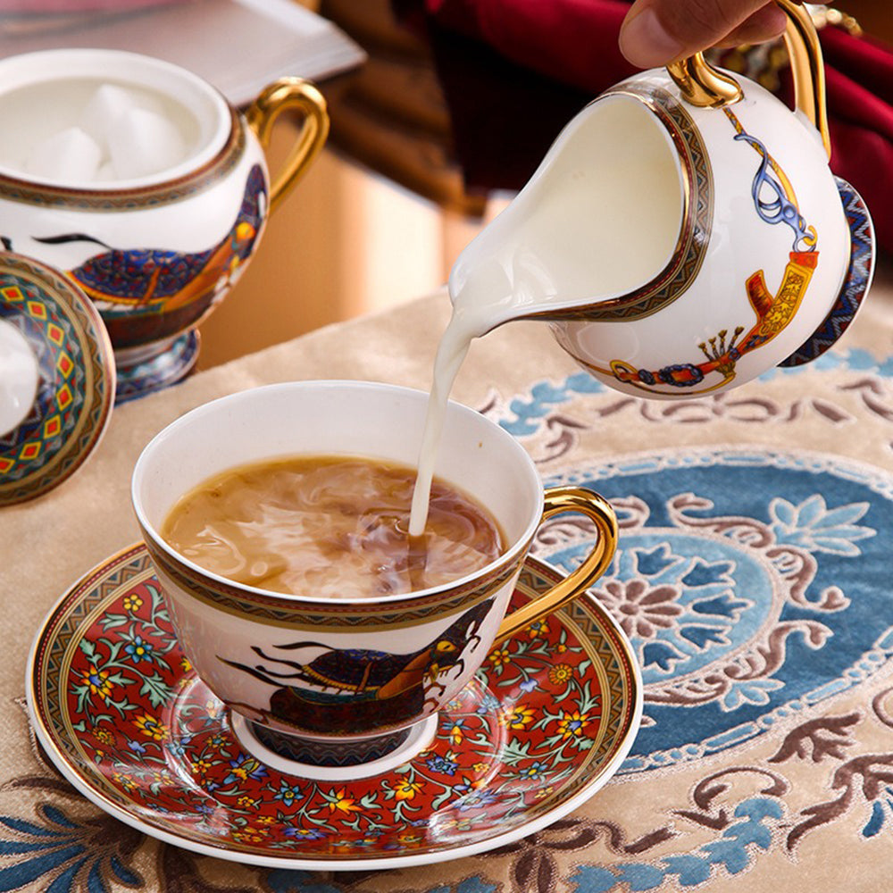Elegant British Bone China Horse Tea Set - 16-Piece Porcelain Tea Service for Afternoon Tea, Gifts & Collectibles - Perfect for Bridal Showers, High Tea Parties & Home Decor