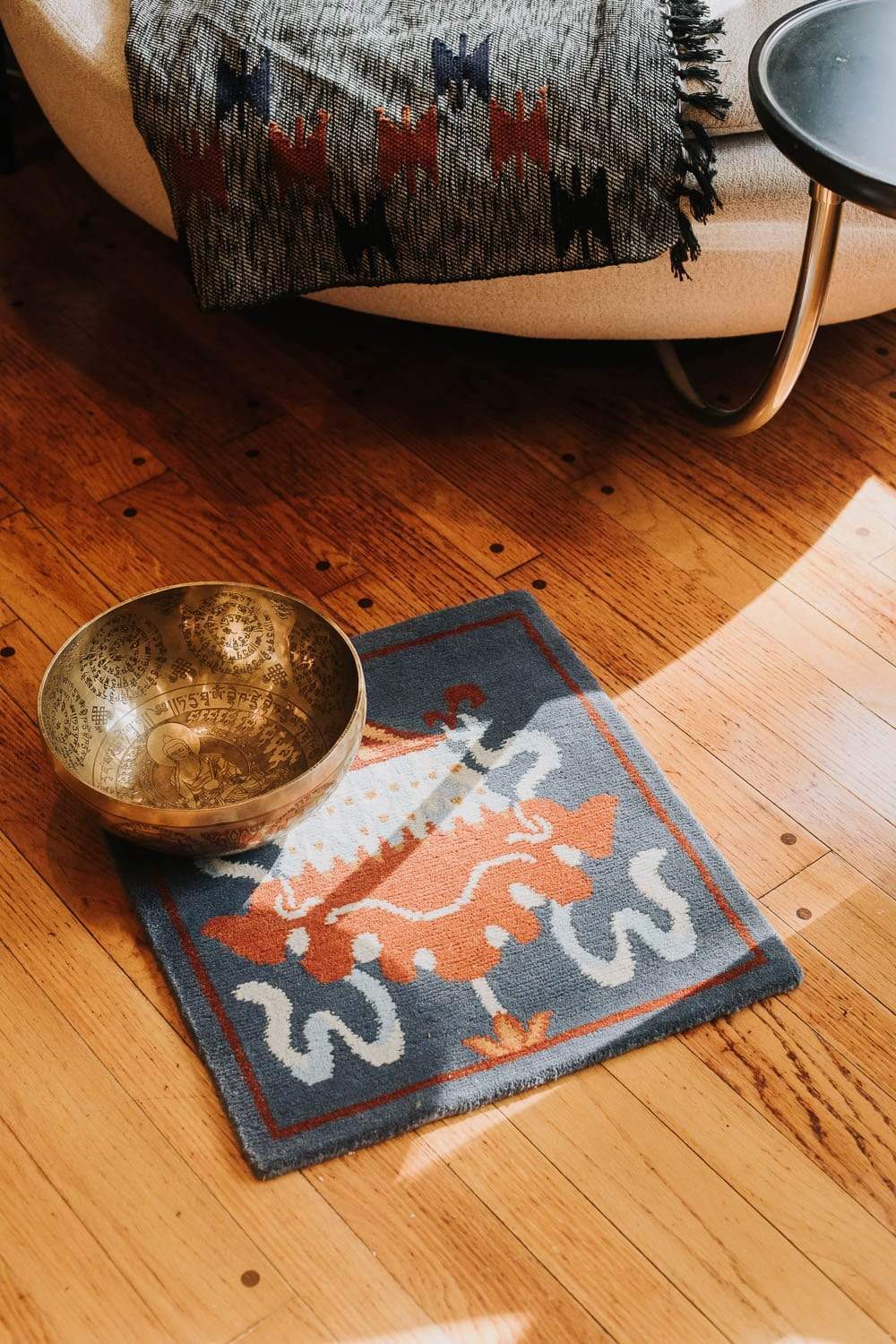 Lucky Meditation Mat with Auspicious Parasol Design - Premium Yoga & Zen Floor Carpet for Home, Temple, and Outdoor Use