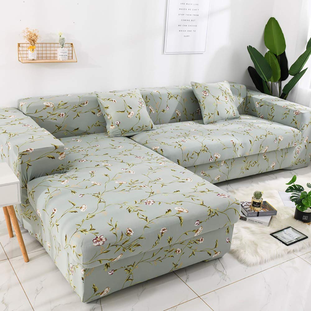 L-Shaped Sofa Cover 2-Piece Set - Stretchable Sectional Chaise Lounge Slipcover for 2/3/4-Seater Couches with Pillow Covers - Washable Polyester Spandex Fabric Furniture Protector - Dustproof & Durable - Perfect for Living Room, Family Room or Home Theater