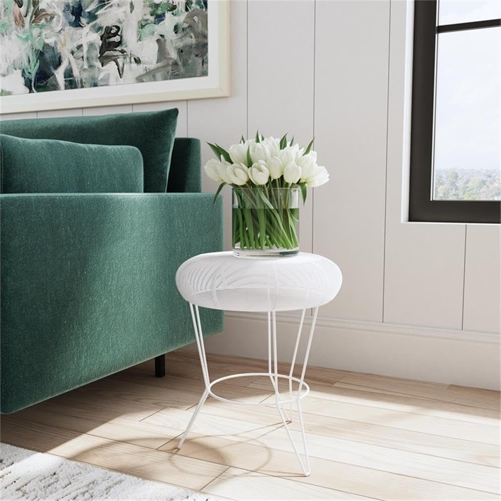 Butler Specialty Allen Decorative Bright White Wire Iron Accent Table - Small Side Table for Living Room, Bedroom, or Patio Decor