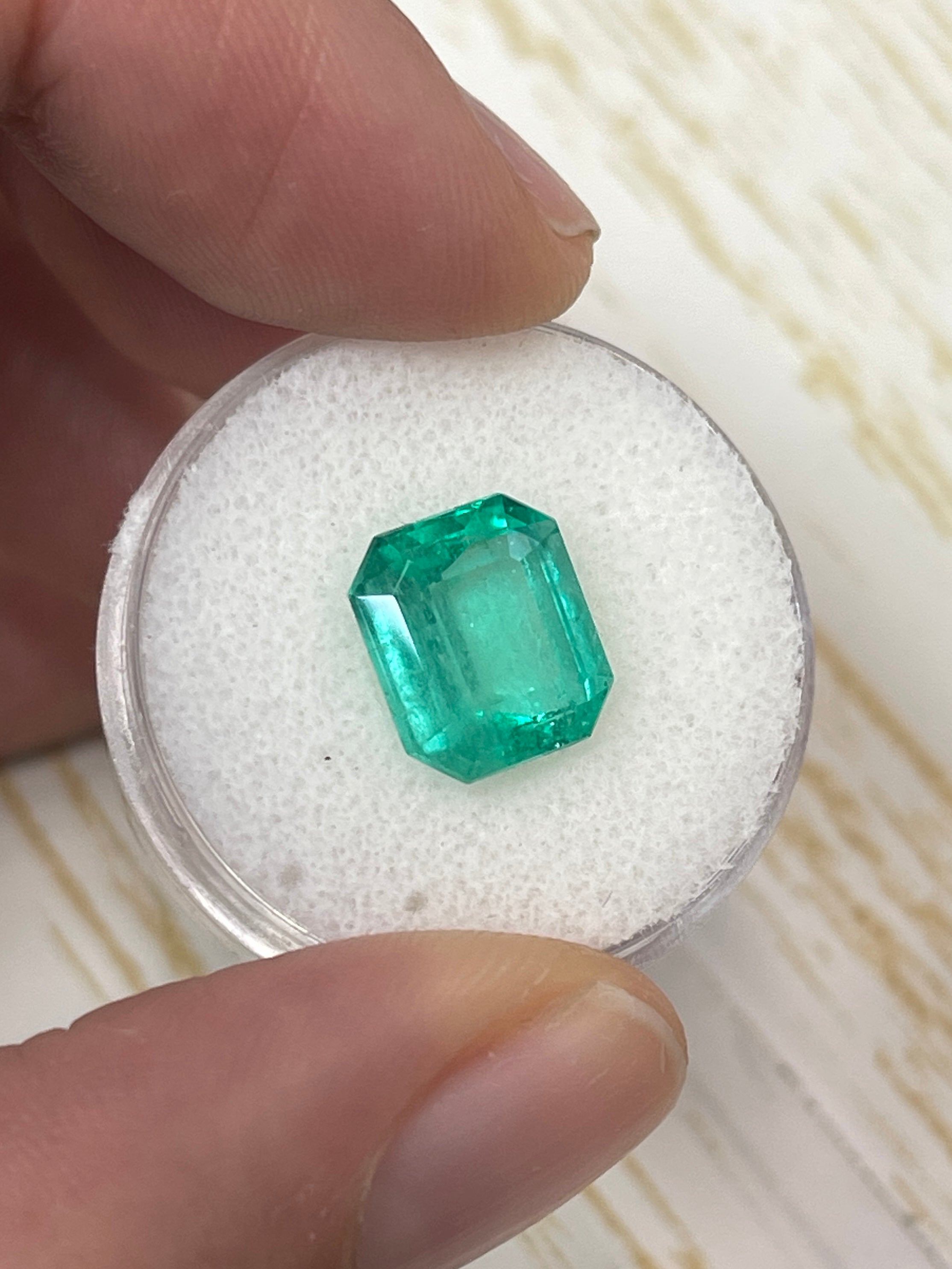 4.24 Carat Bluish Green Natural Loose Colombian Emerald - 10.6x9mm Classic Emerald Cut Gemstone for Jewelry Making & Engagement Rings