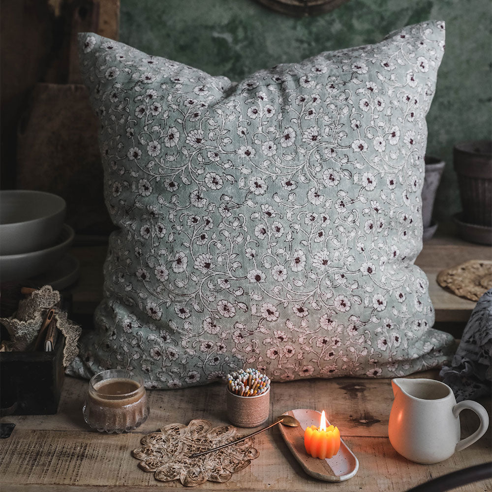 Handmade Linen Block Printed Pillow Cover No. 0231 - Bohemian Home Decor for Living Room, Bedroom & Sofa